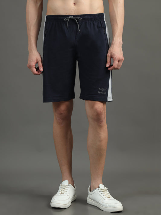 Mens Premium Navy Shorts With Side Cut And Zip Pockets TK711