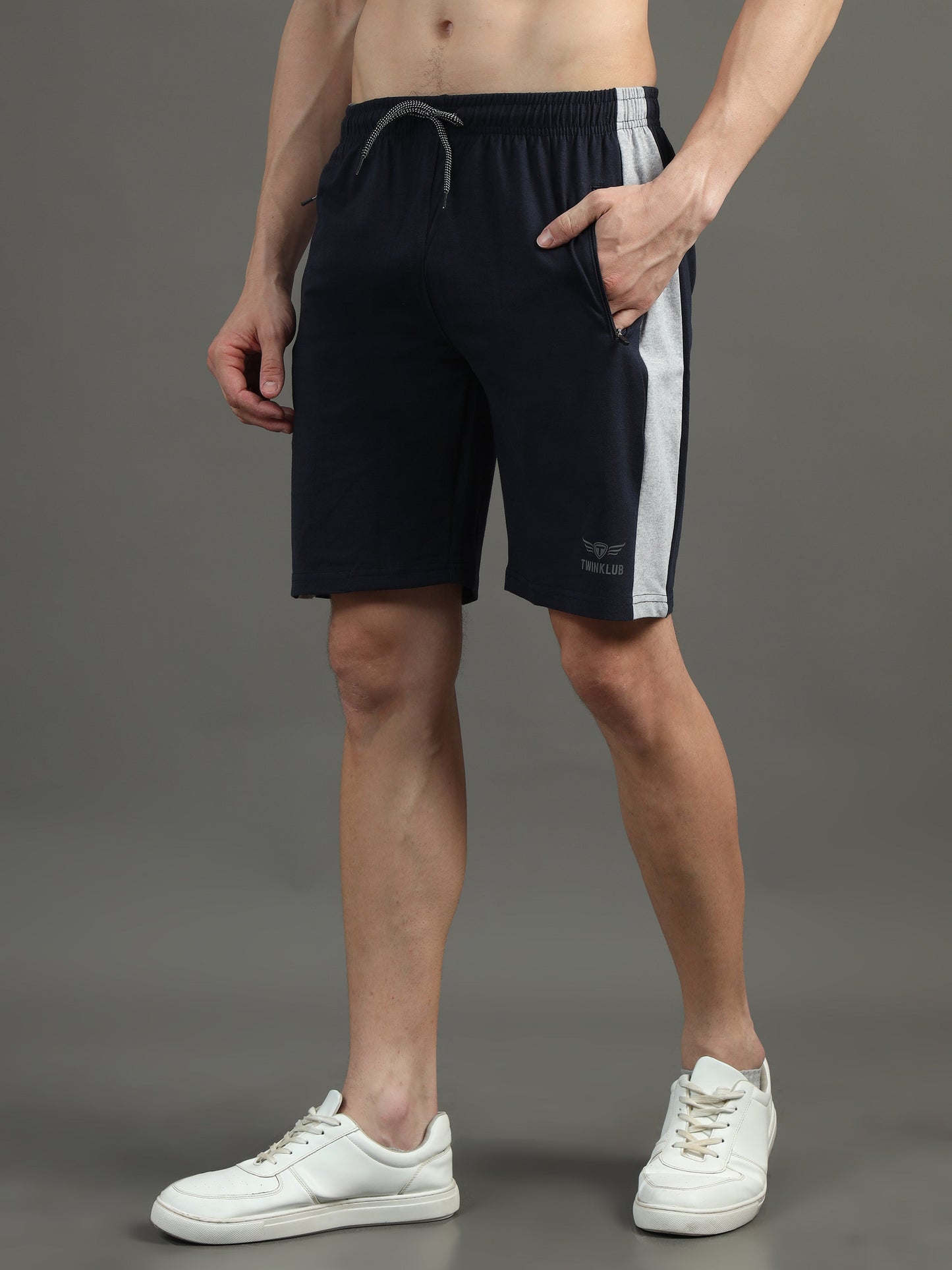 Mens Premium Navy Shorts With Side Cut And Zip Pockets TK711