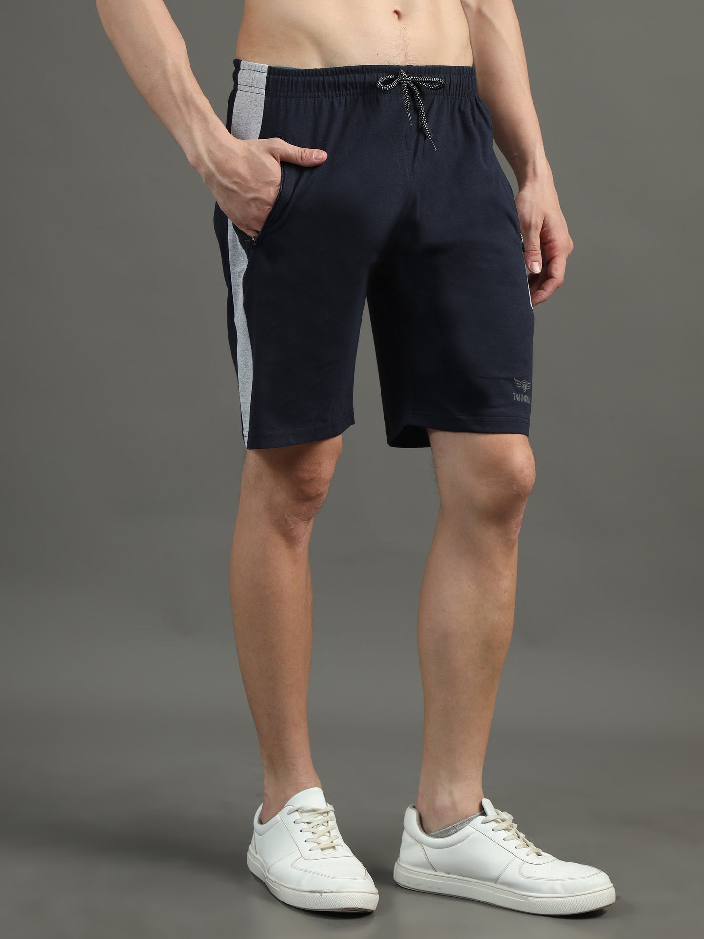 Mens Premium Navy Shorts With Side Cut And Zip Pockets TK711