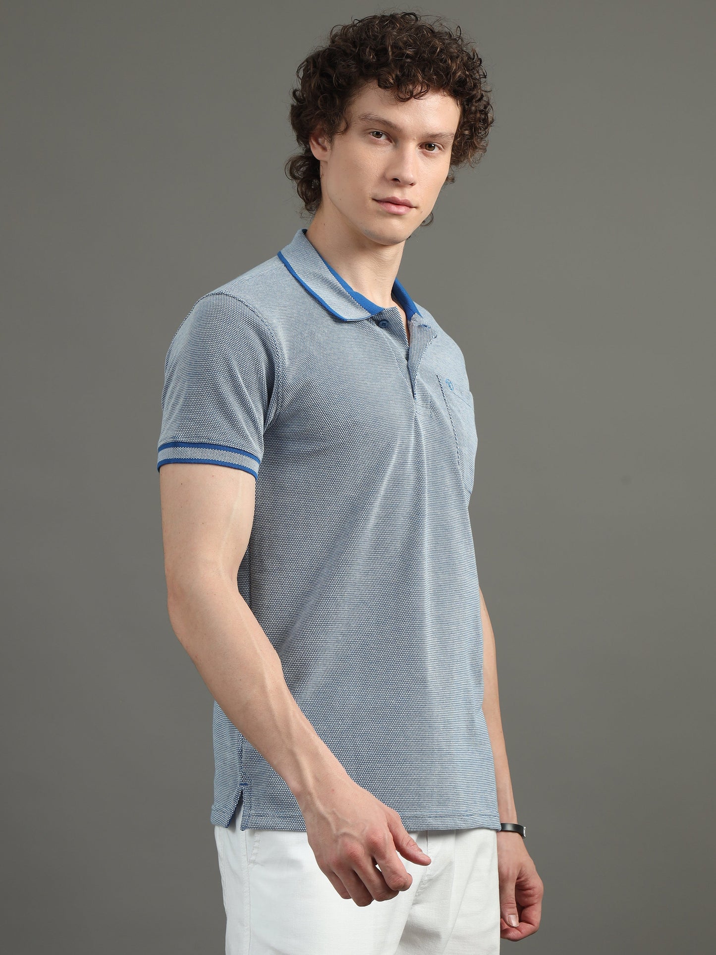 Mens BItone Royal Blue Jacquard Polo Tees with Pocket TK731