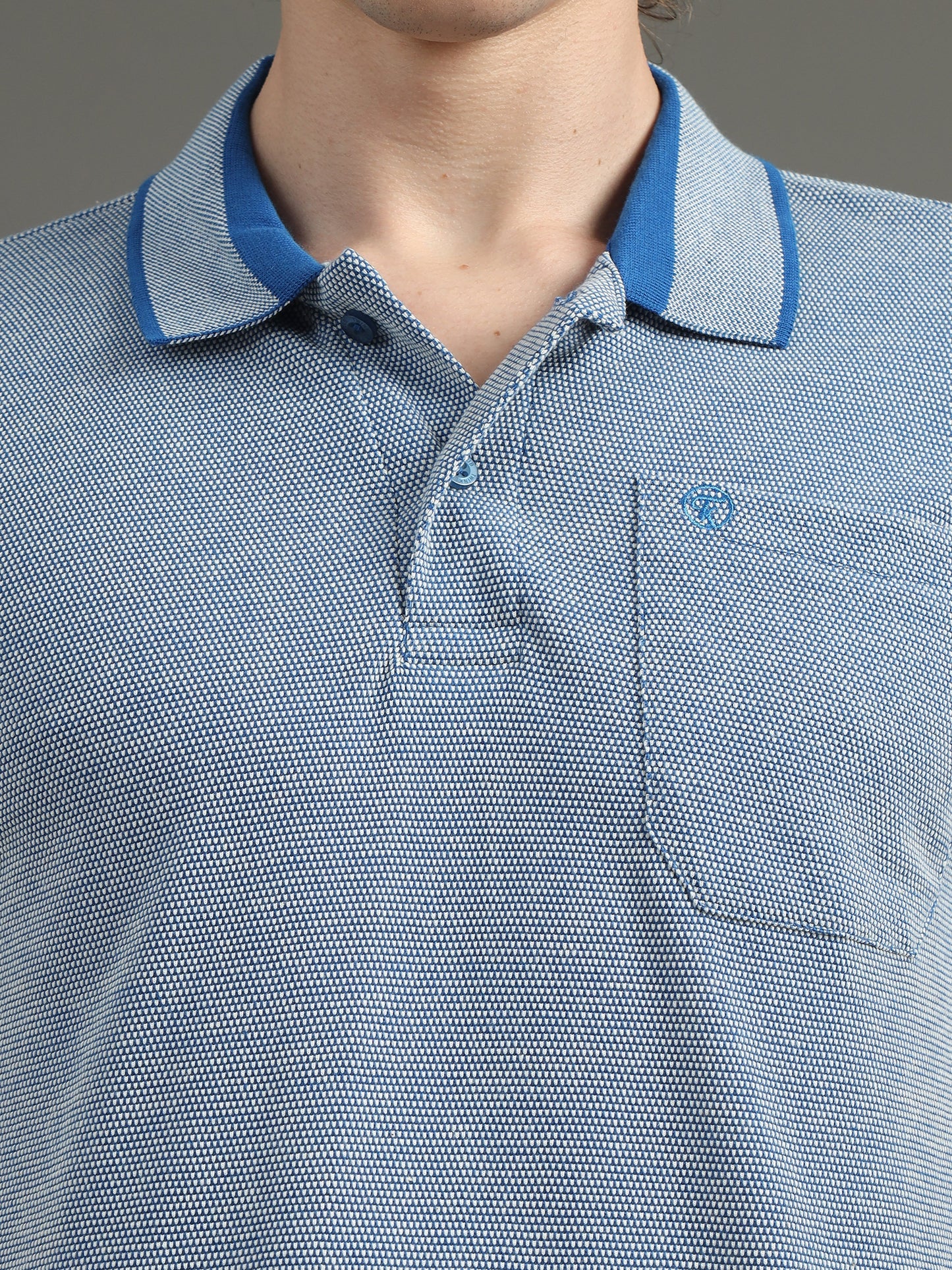 Mens BItone Royal Blue Jacquard Polo Tees with Pocket TK731