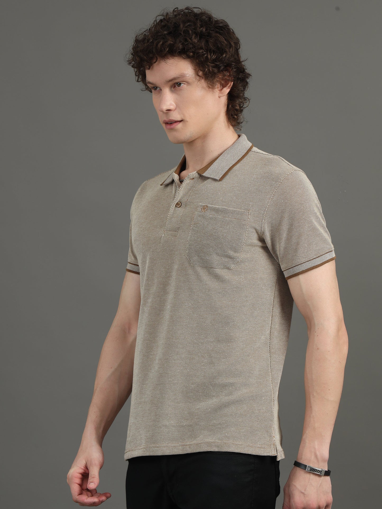 Mens BItone Coffee Jacquard Polo Tees with Pocket TK731