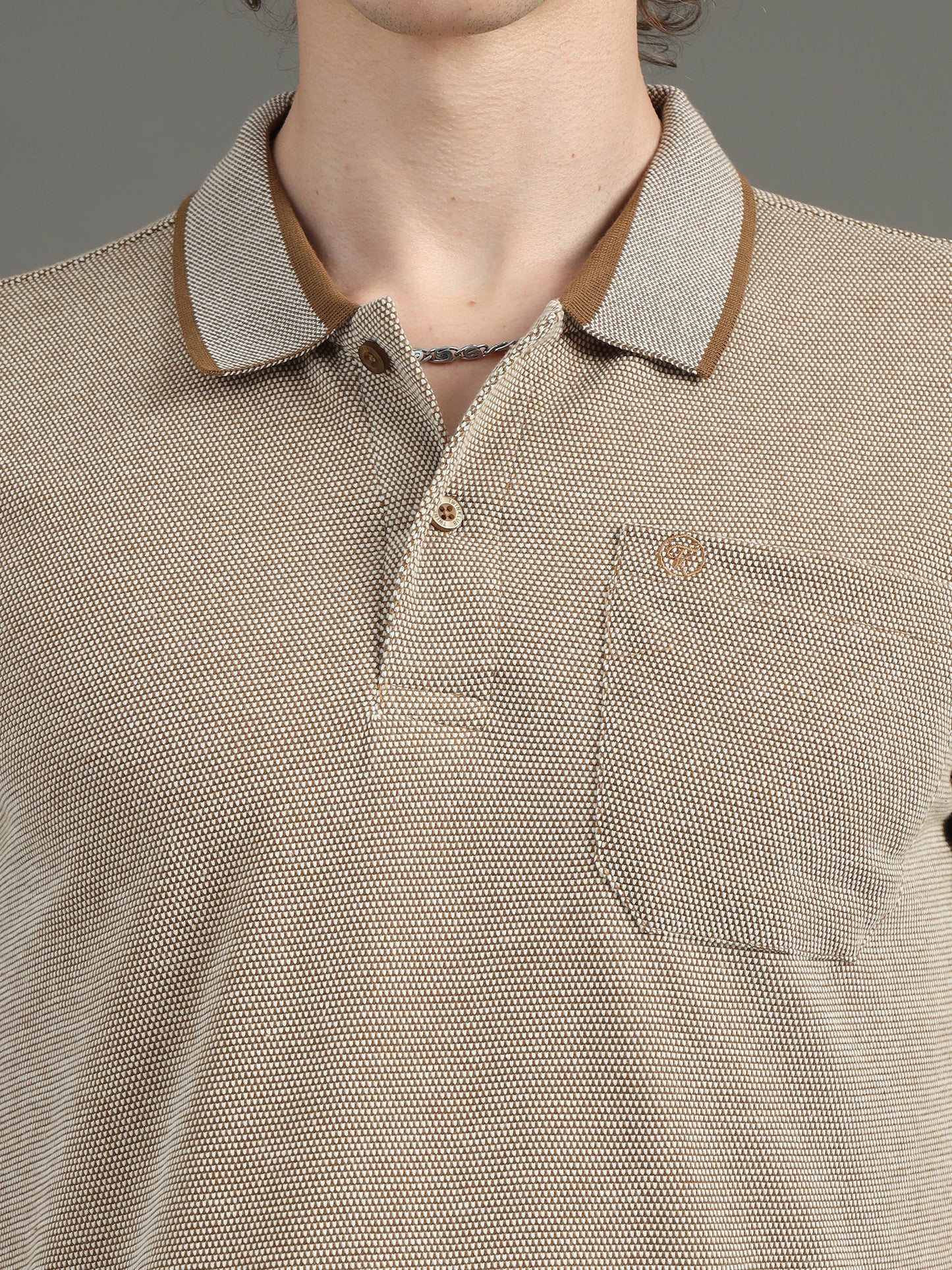 Mens BItone Coffee Jacquard Polo Tees with Pocket TK731