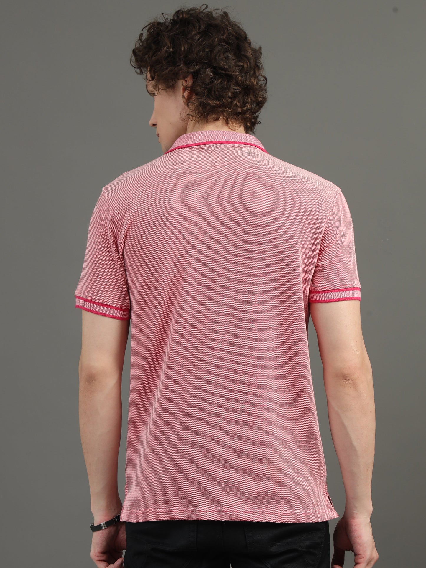 Mens BItone Hot Pink Jacquard Polo Tees with Pocket TK731