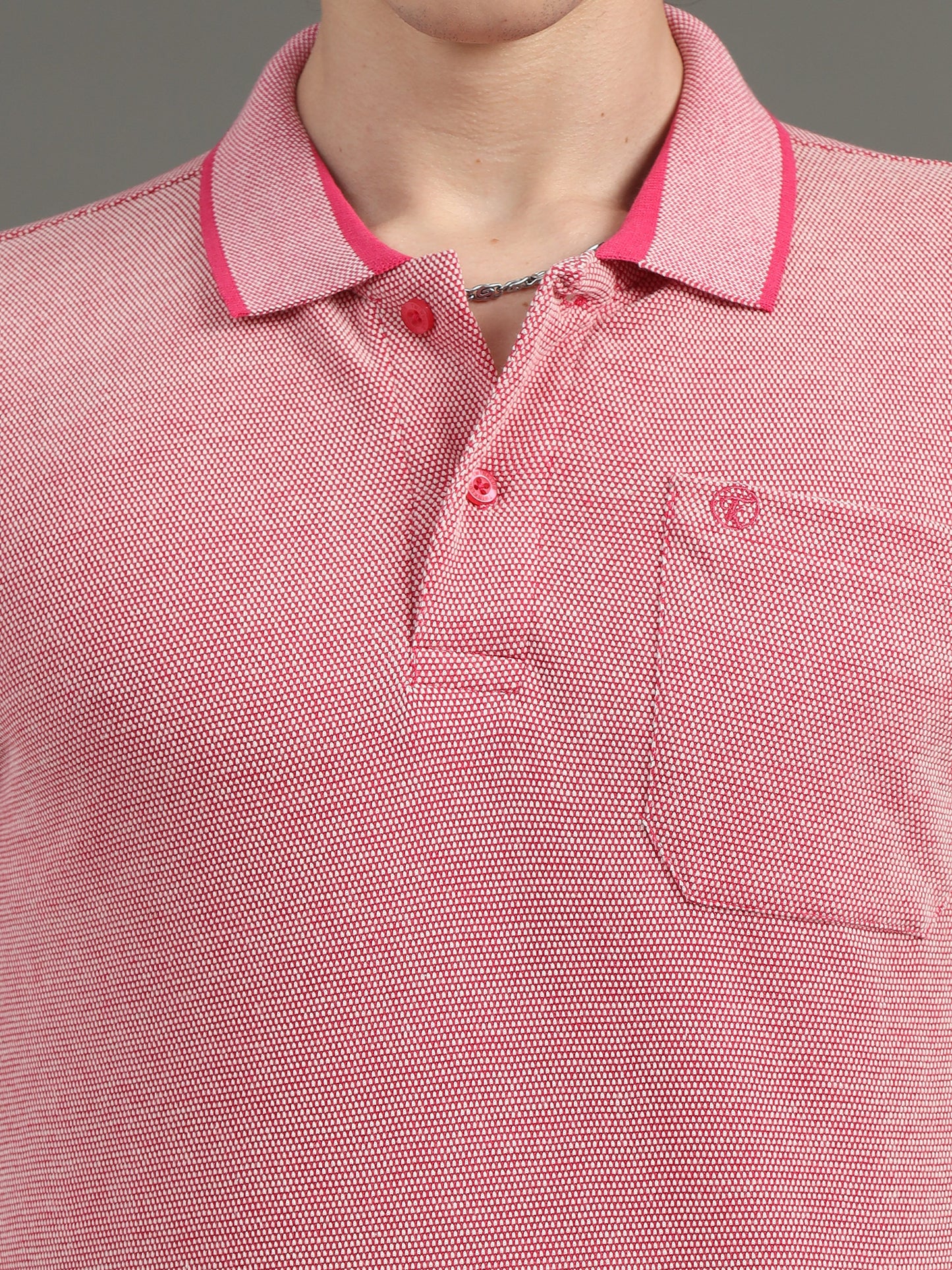 Mens BItone Hot Pink Jacquard Polo Tees with Pocket TK731