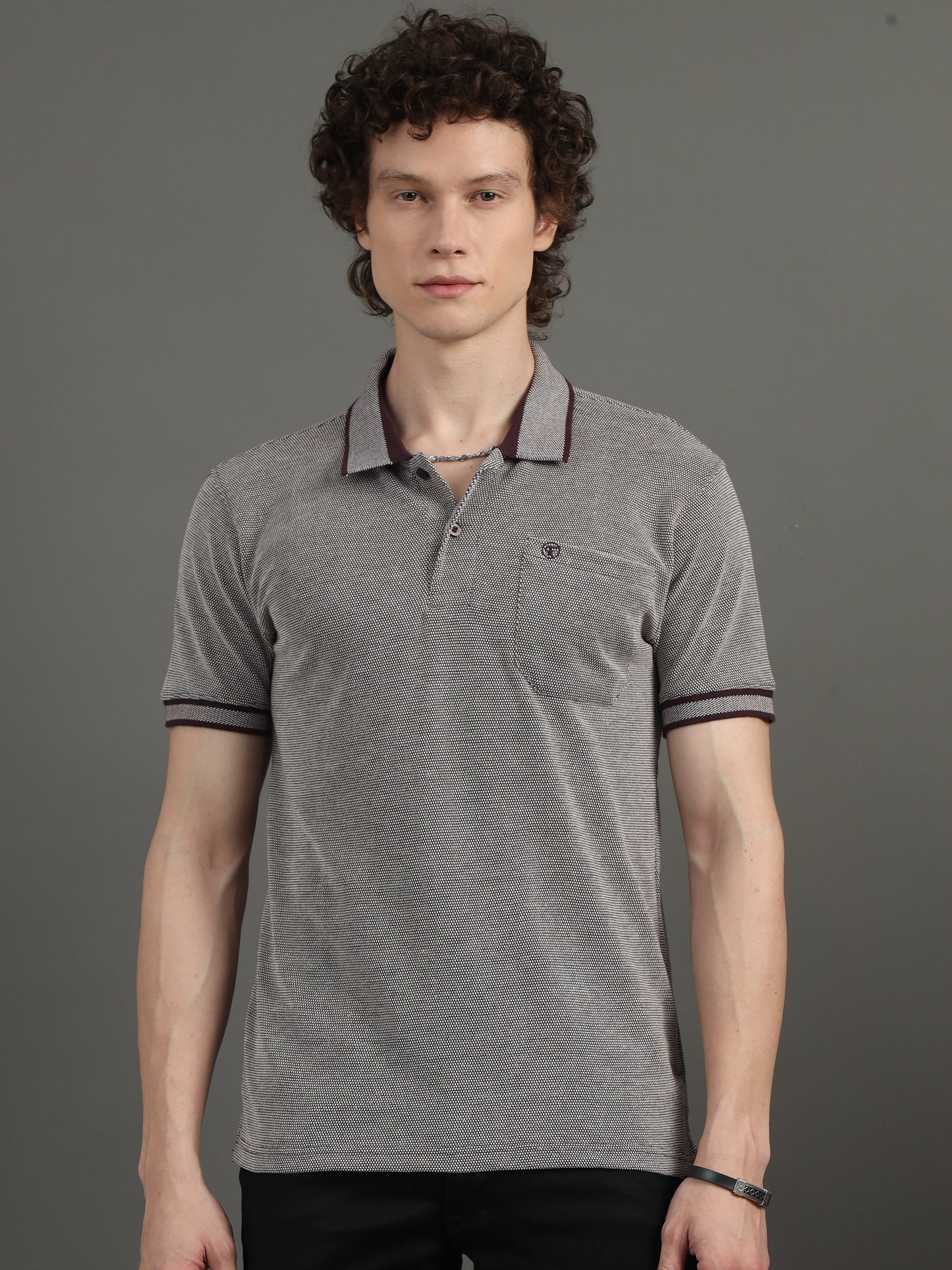 Mens BItone Plum Purple Jacquard Polo Tees with Pocket TK731