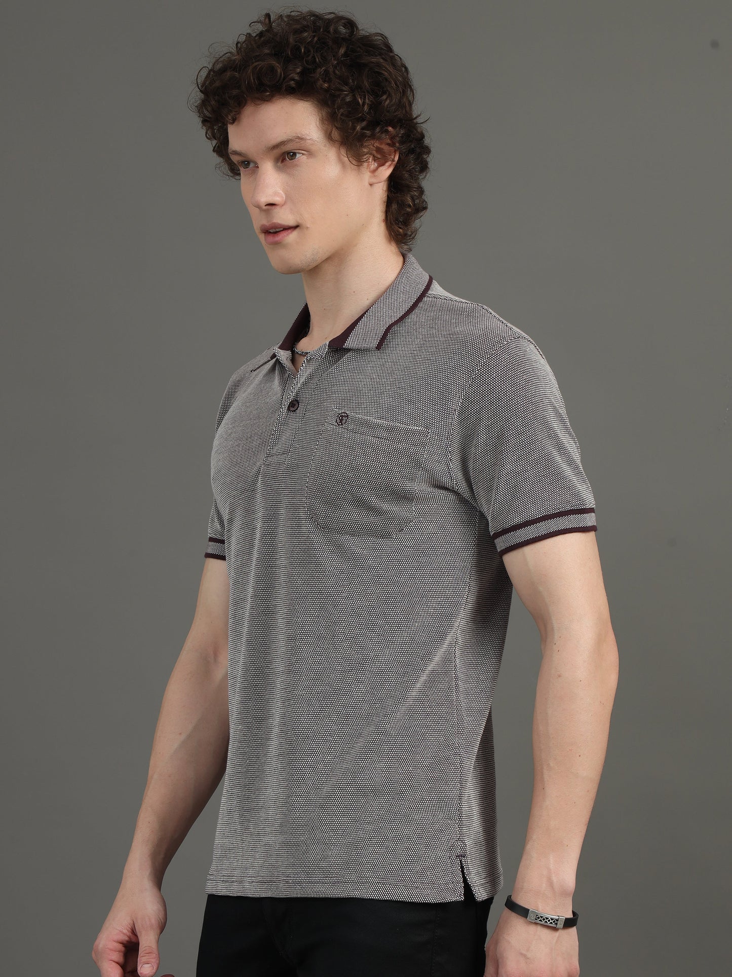 Mens BItone Plum Purple Jacquard Polo Tees with Pocket TK731