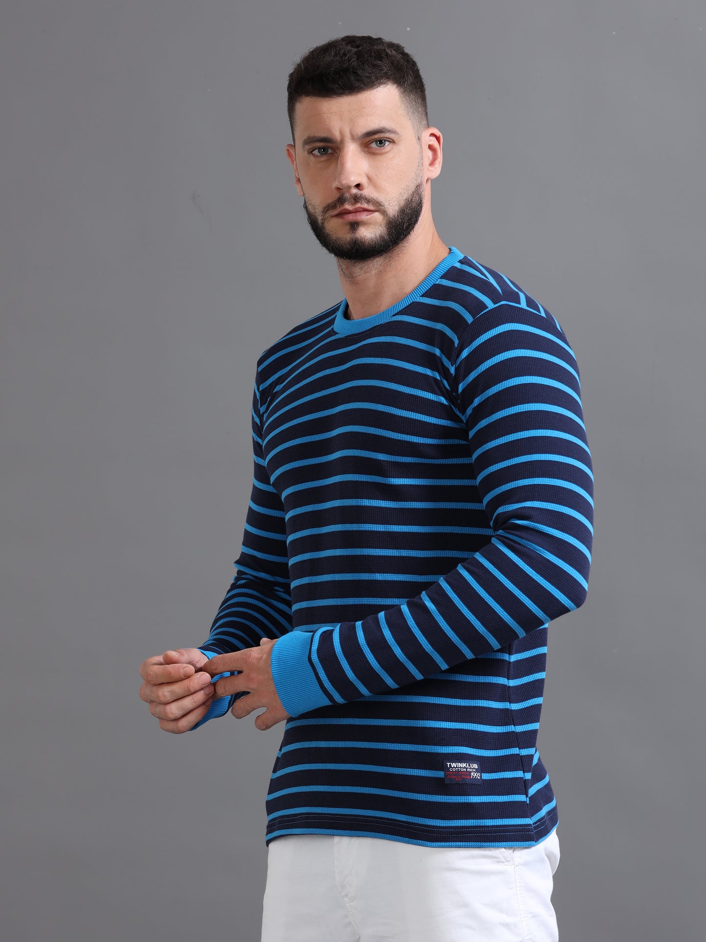 Mens Pullover Blue Full Sleeve Tees TK712