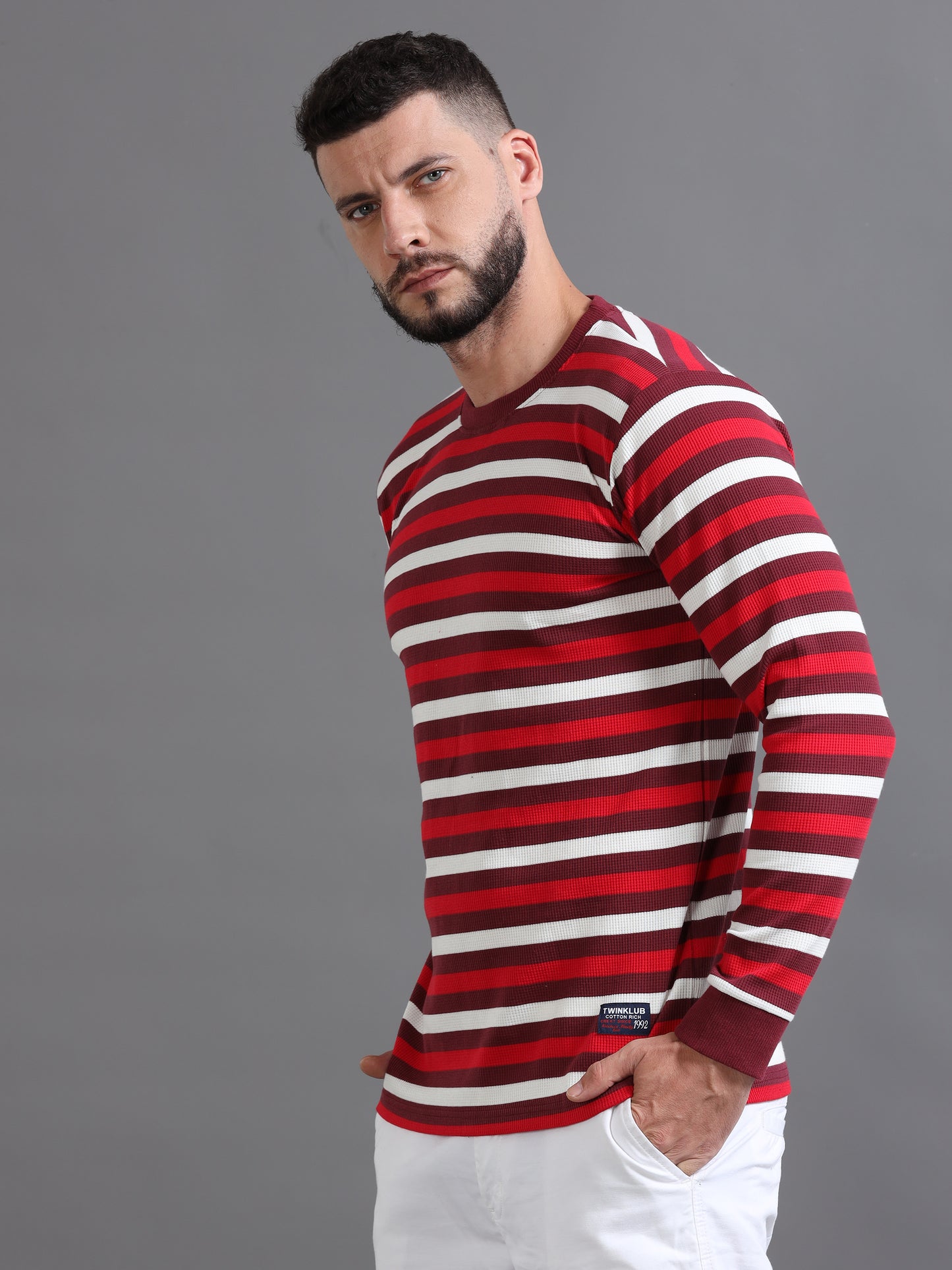 Mens Pullover Red Full Sleeve Tees TK712