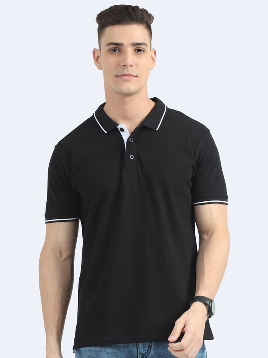 Mens Premium Balck Polo T-shirt TK707