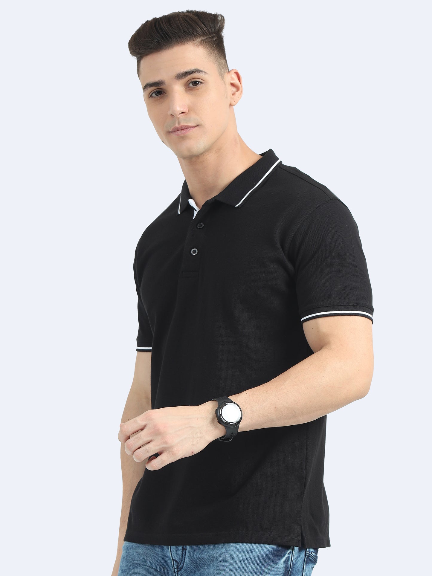 Mens Premium Balck Polo T-shirt TK707