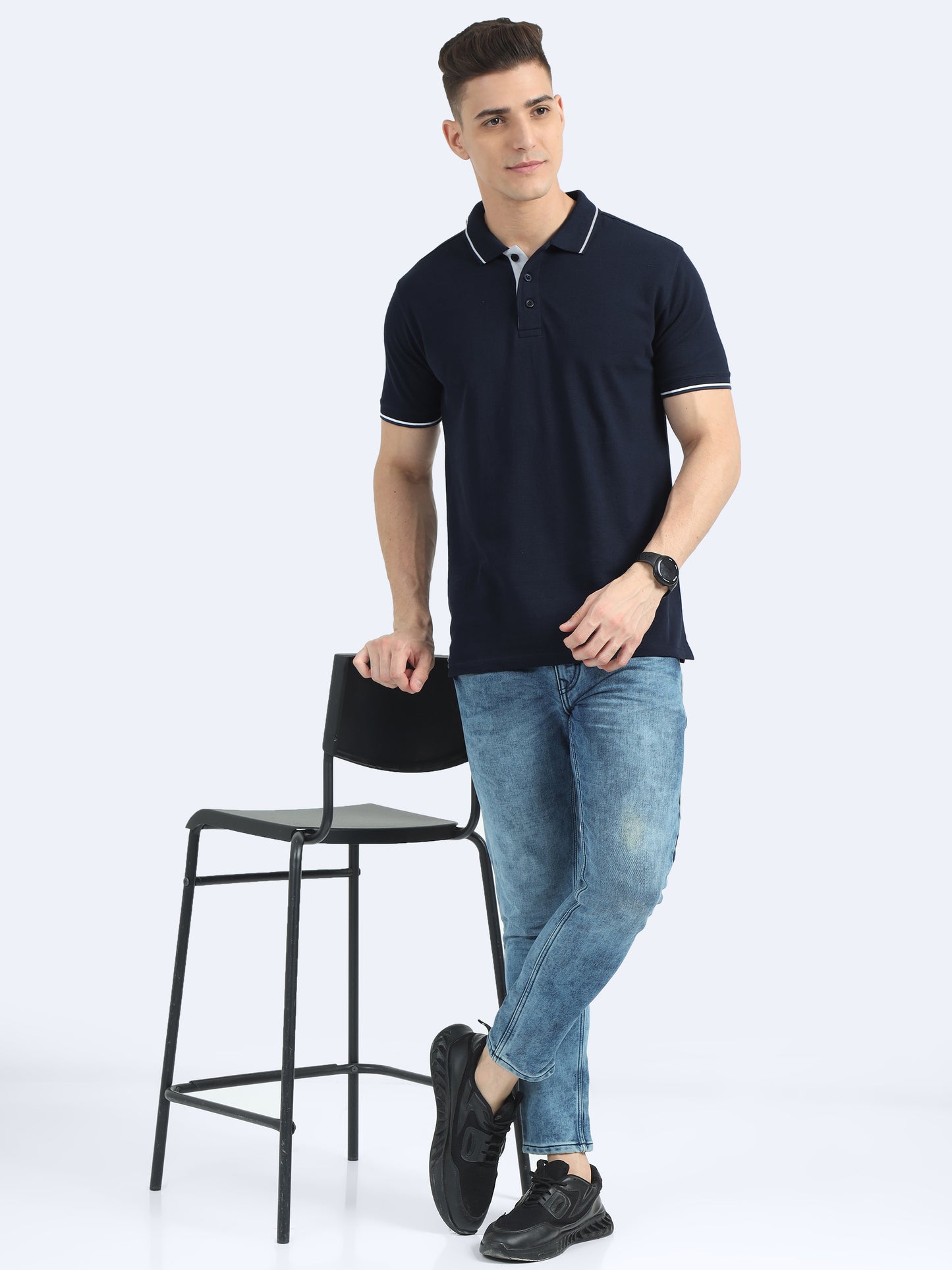 Mens Premium Navy Polo T-shirt TK707