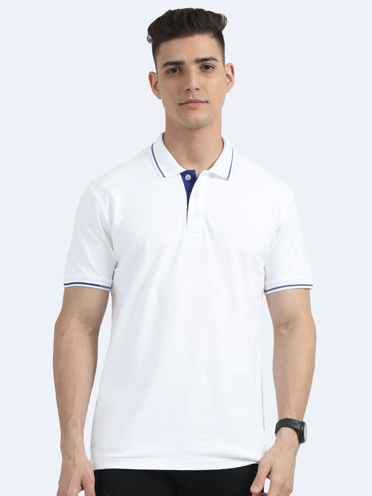 Mens Premium White Polo T-shirt TK707