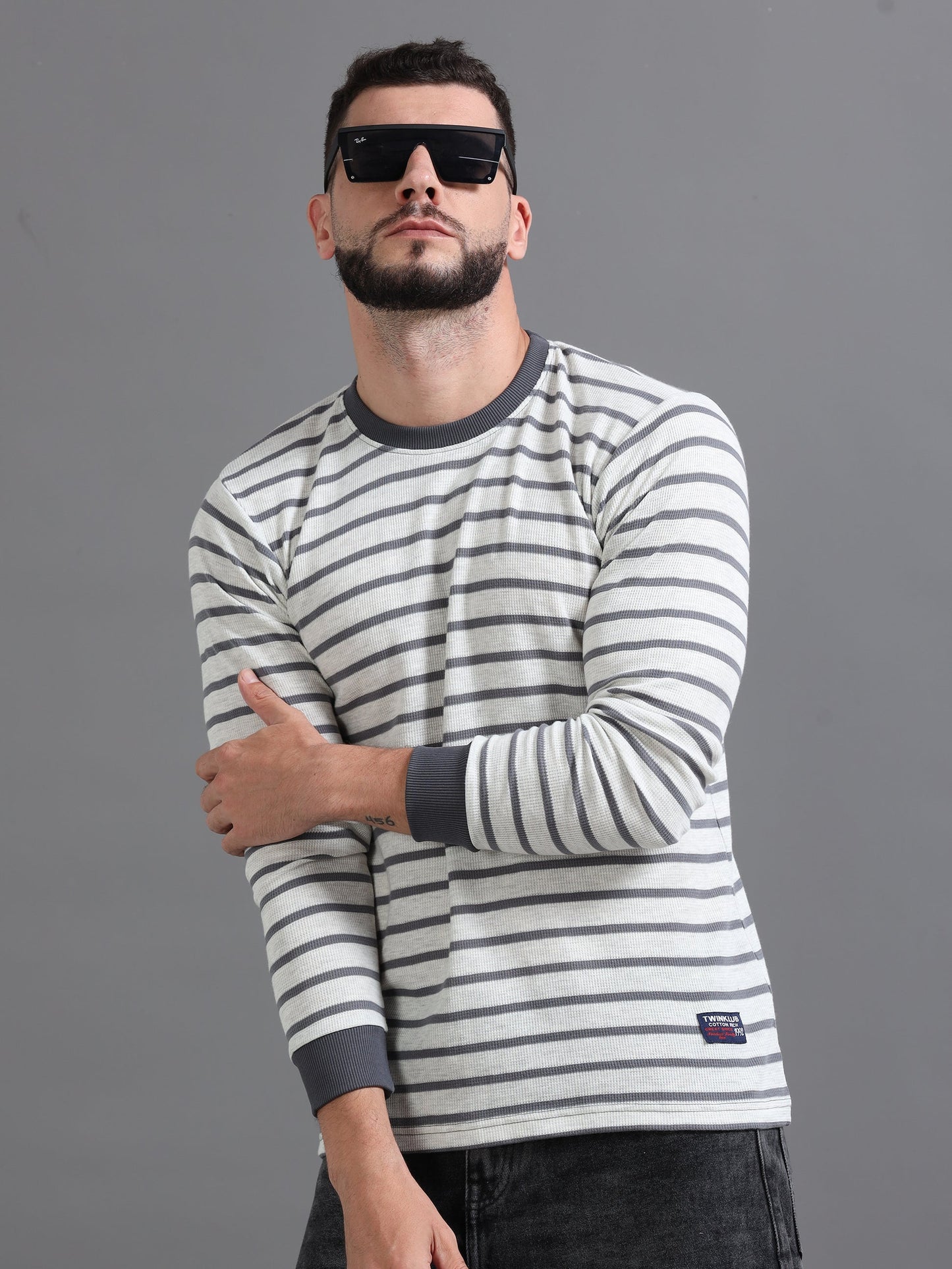 Mens Pullover White Full Sleeve Tees TK712