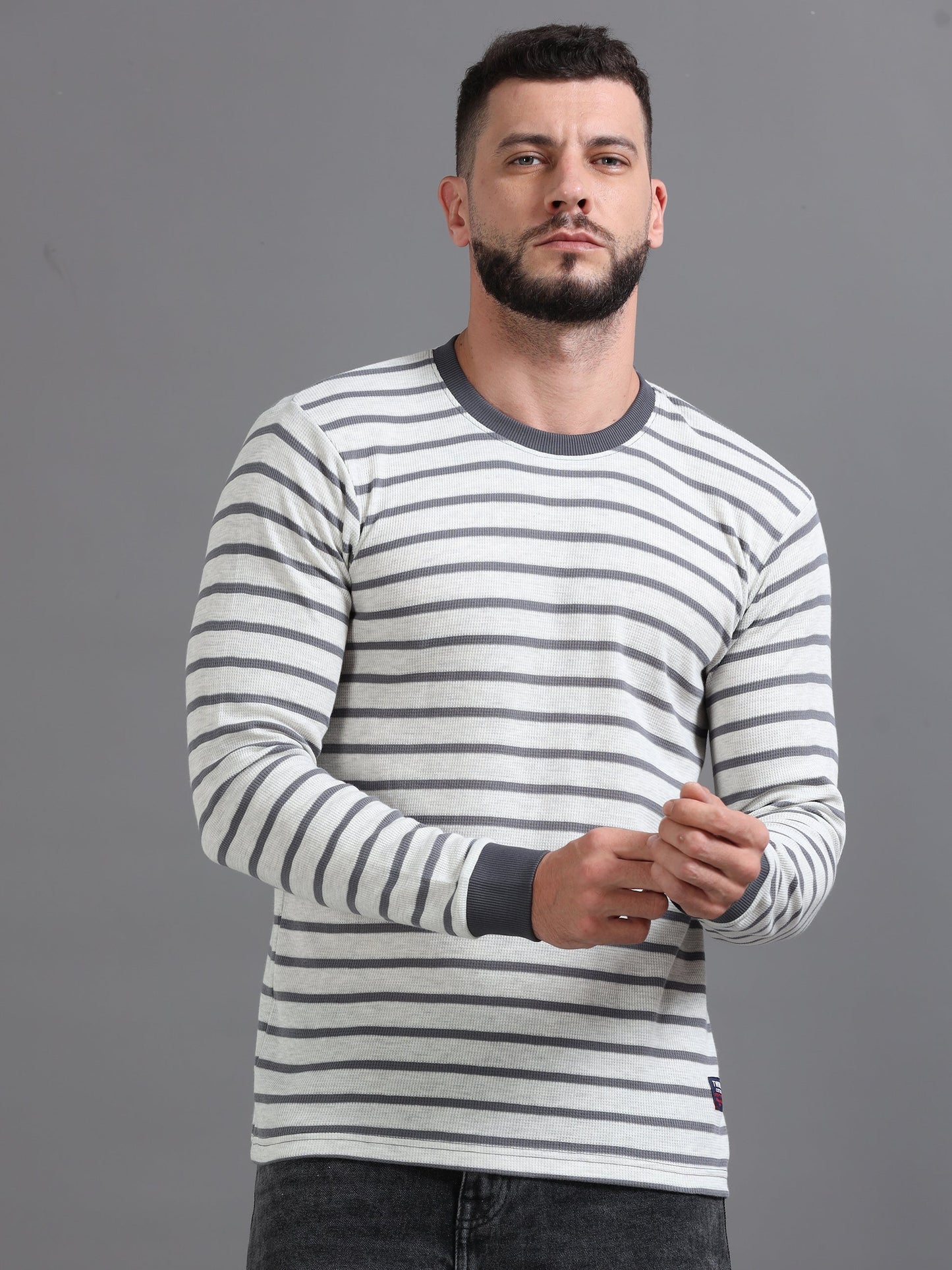 Mens Pullover White Full Sleeve Tees TK712