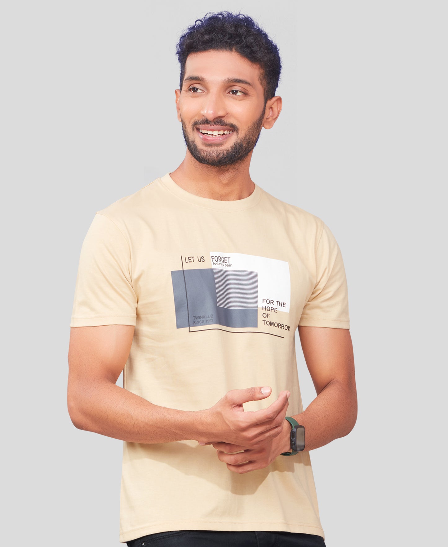 Men's Sand Beige Graphic Tees TK722