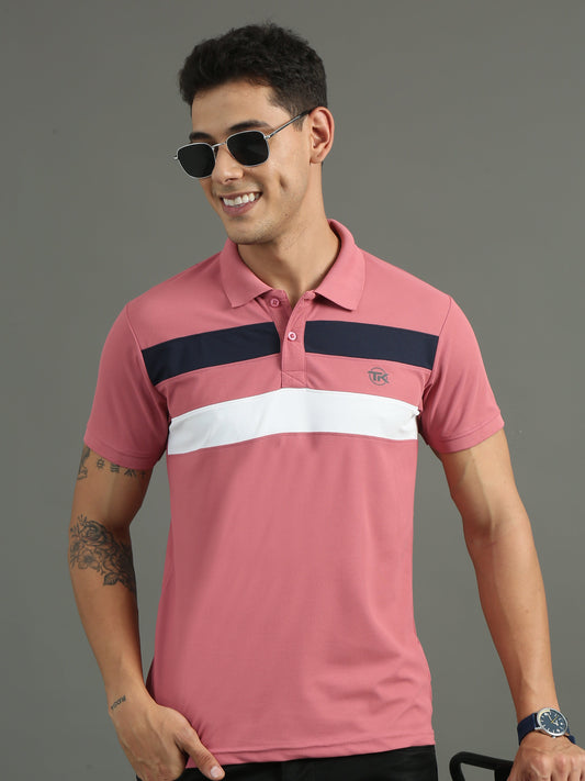 Mens Dryfit Flamingo Pink Color Blocked Polo Tees TK716