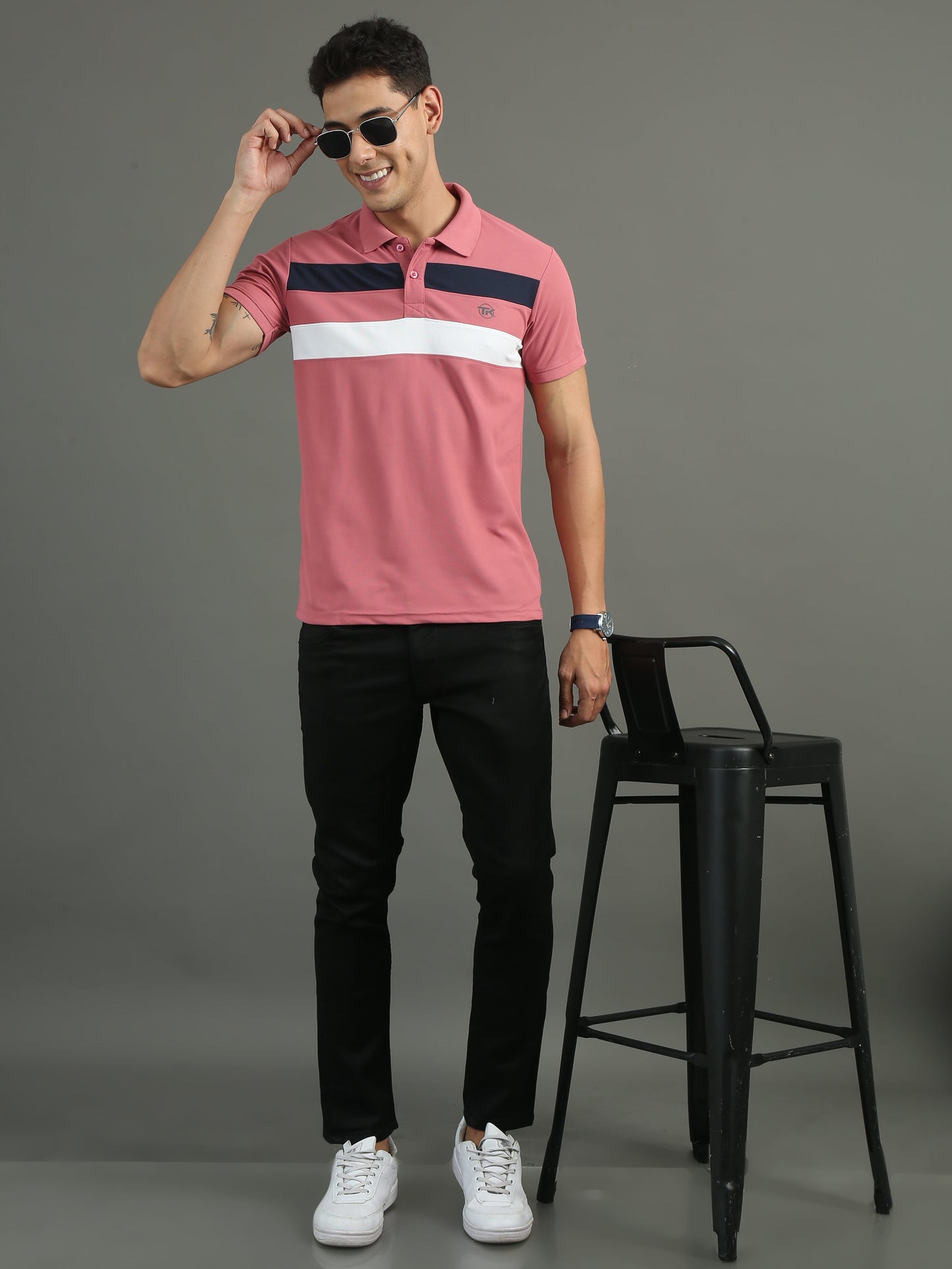 Mens Dryfit Flamingo Pink Color Blocked Polo Tees TK716