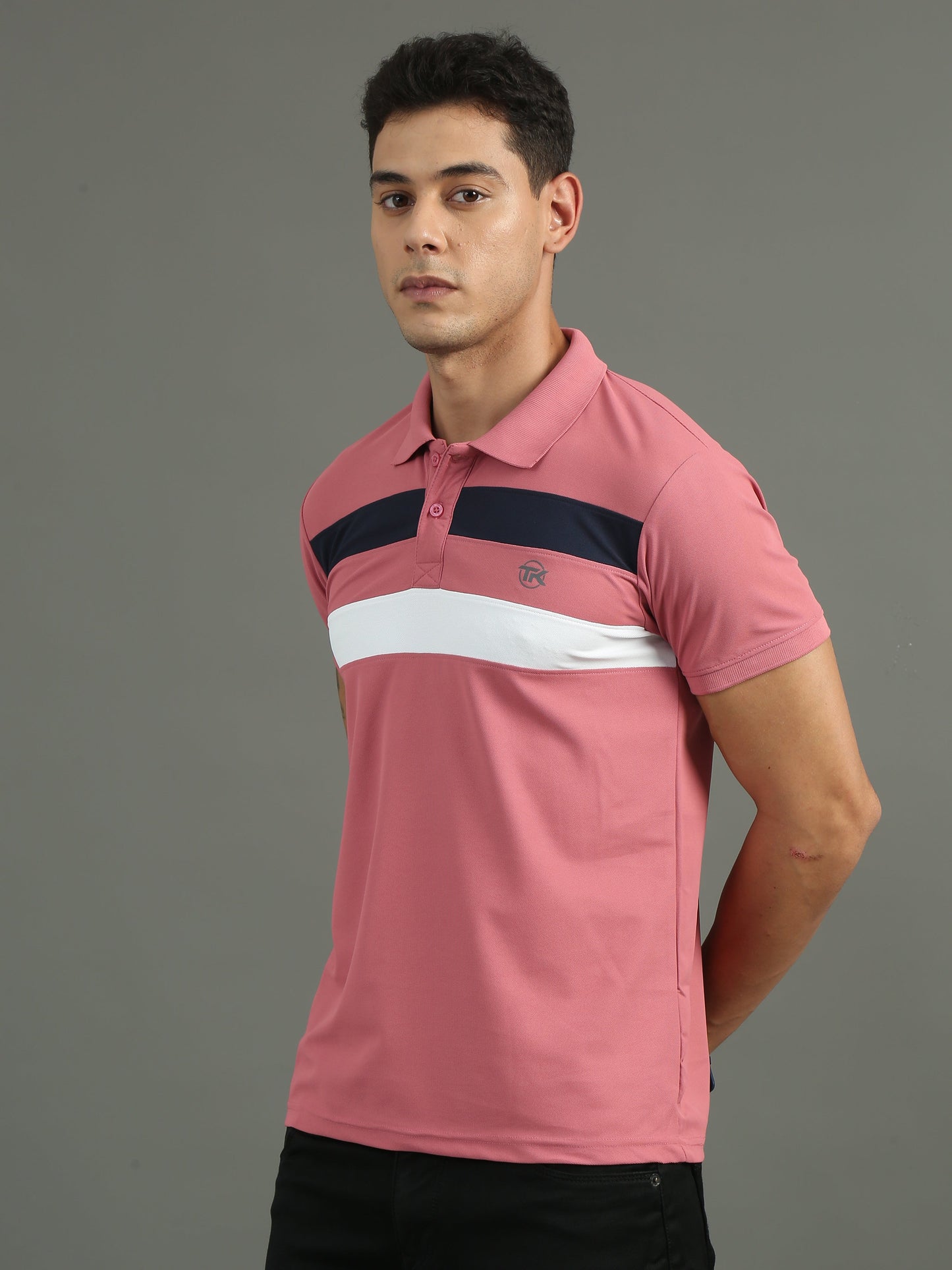 Mens Dryfit Flamingo Pink Color Blocked Polo Tees TK716