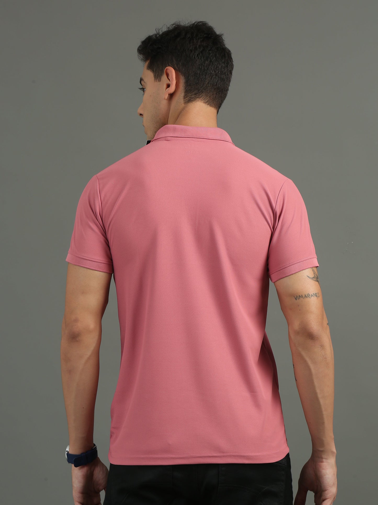 Mens Dryfit Flamingo Pink Color Blocked Polo Tees TK716