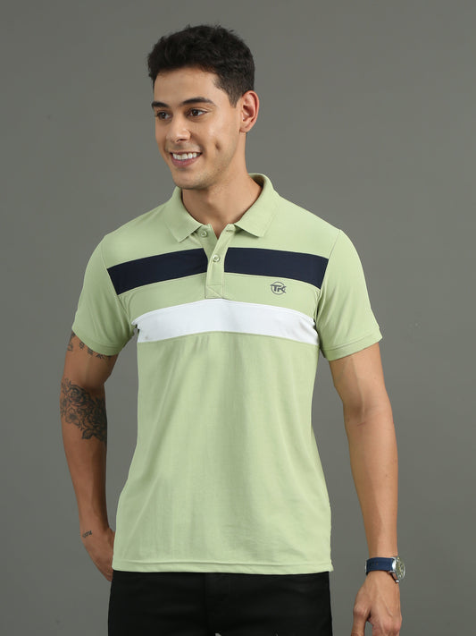 Mens Dryfit Mint Green Color Blocked Polo Tees TK716