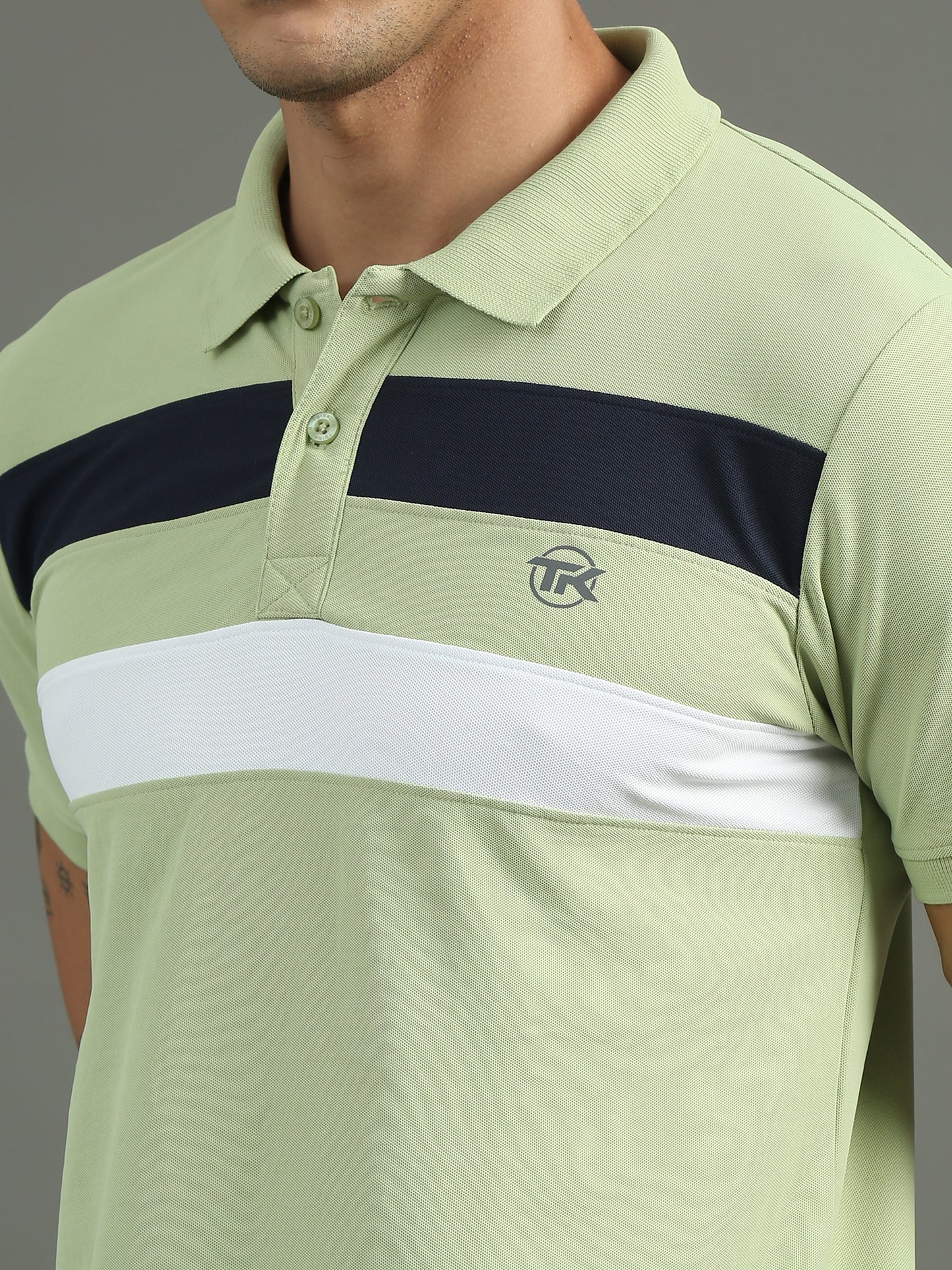 Mens Dryfit Mint Green Color Blocked Polo Tees TK716