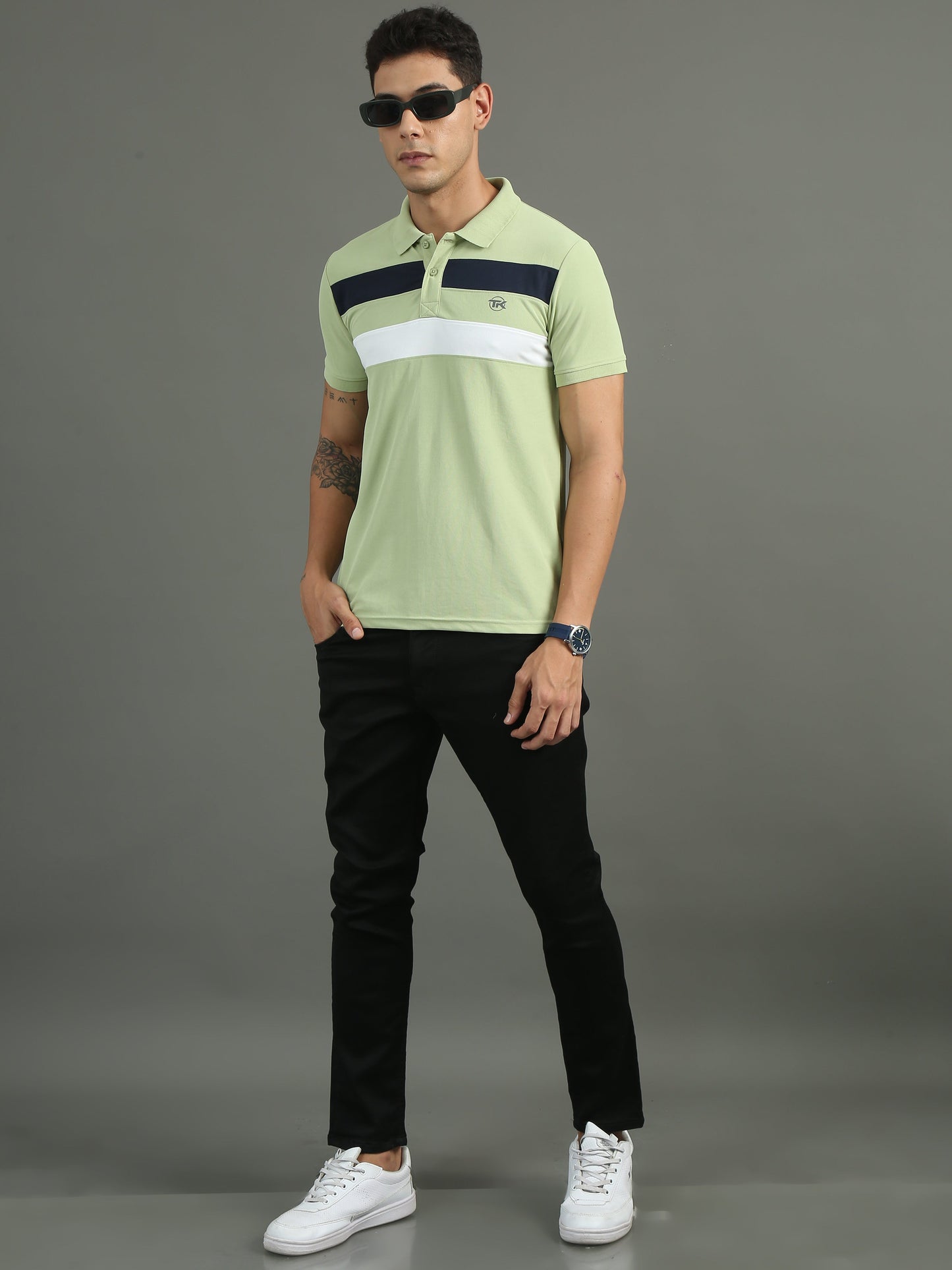 Mens Dryfit Mint Green Color Blocked Polo Tees TK716