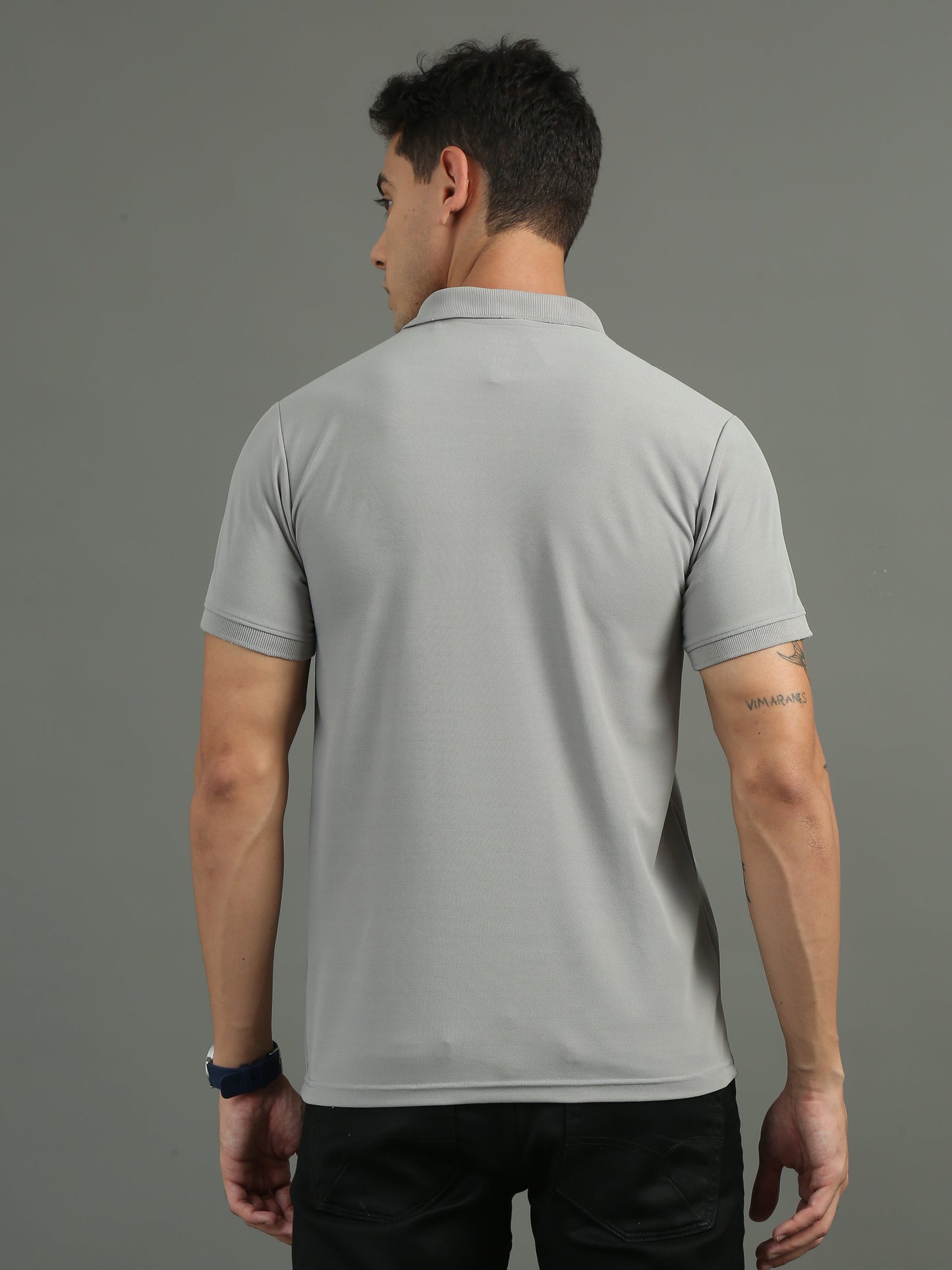 Mens Dryfit Misty Grey Color Blocked Polo Tees TK716