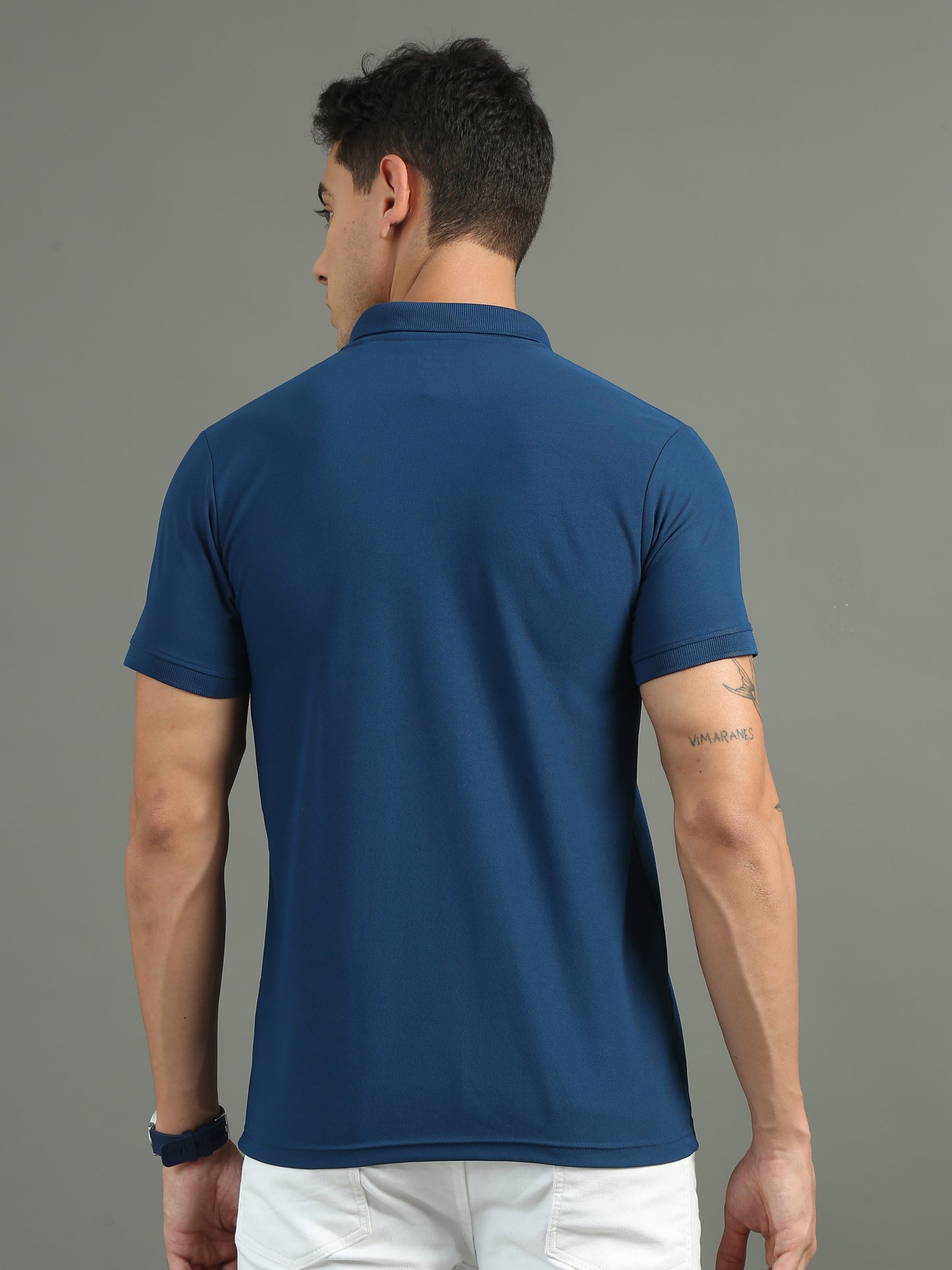 Mens Dryfit Air Force Blue Color Blocked Polo Tees TK716