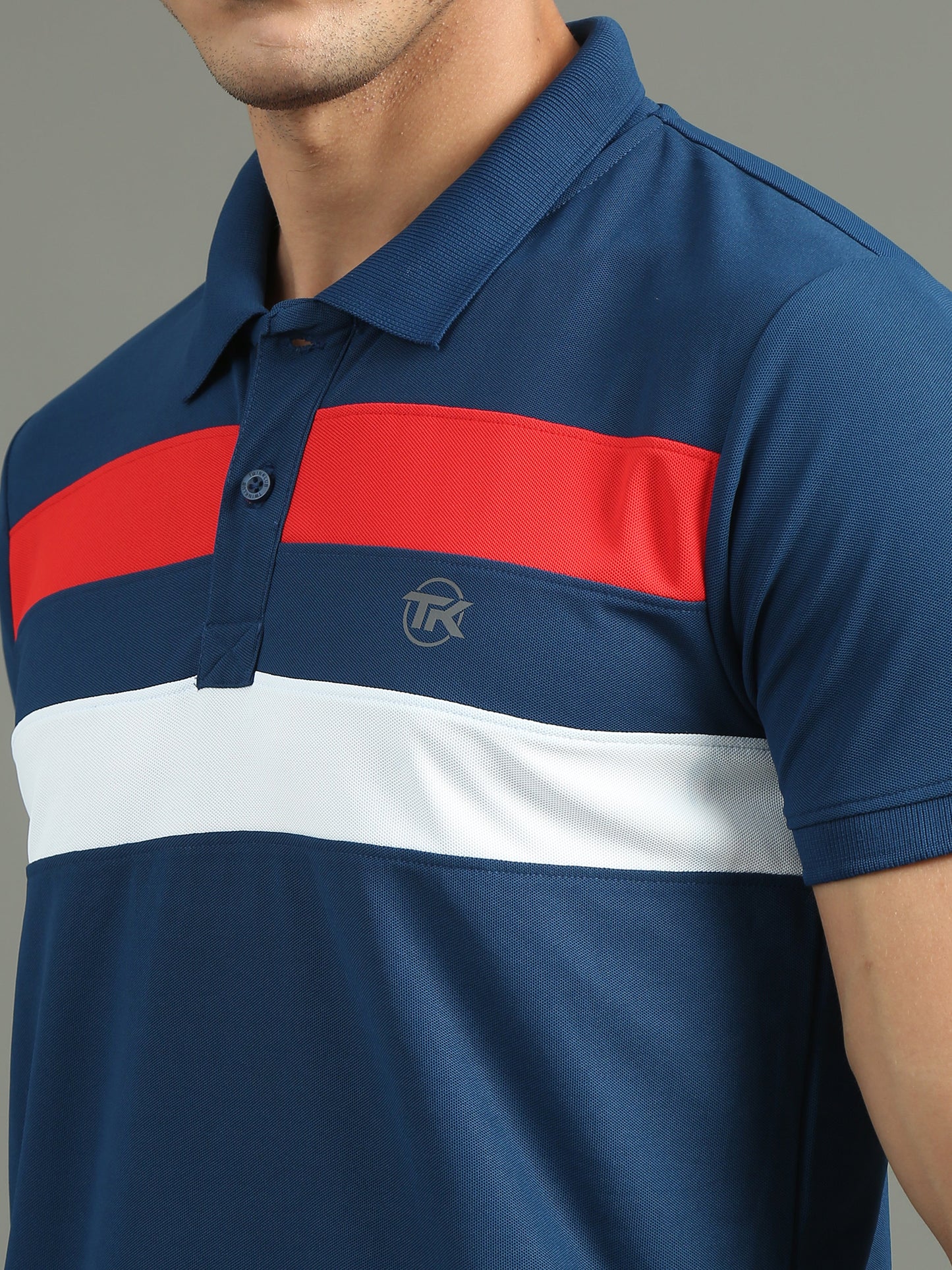 Mens Dryfit Air Force Blue Color Blocked Polo Tees TK716