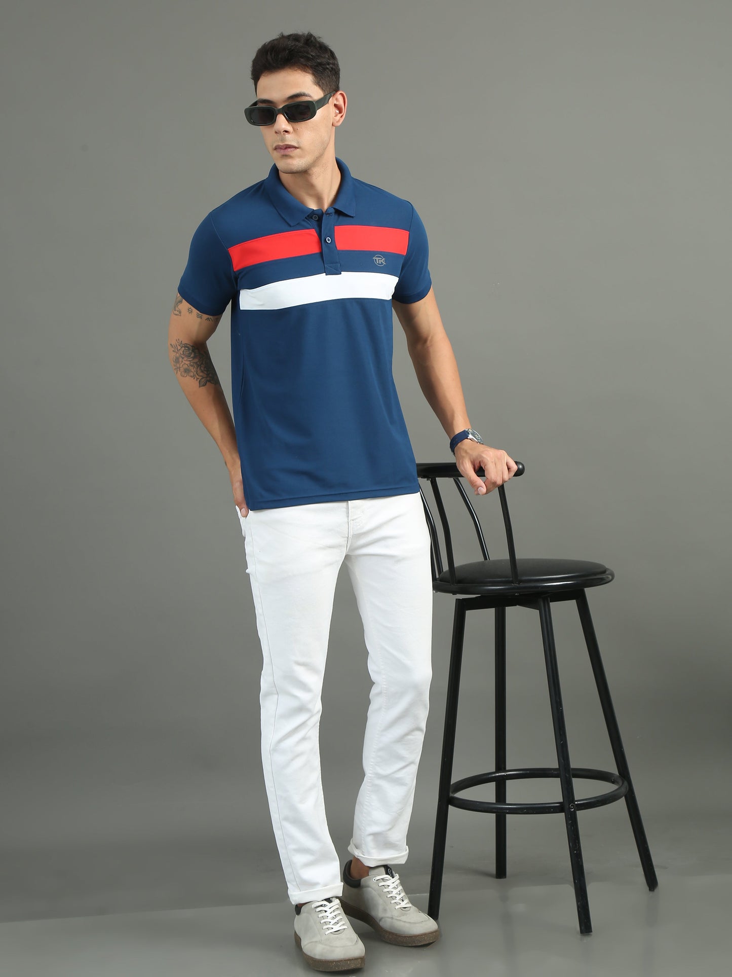 Mens Dryfit Air Force Blue Color Blocked Polo Tees TK716