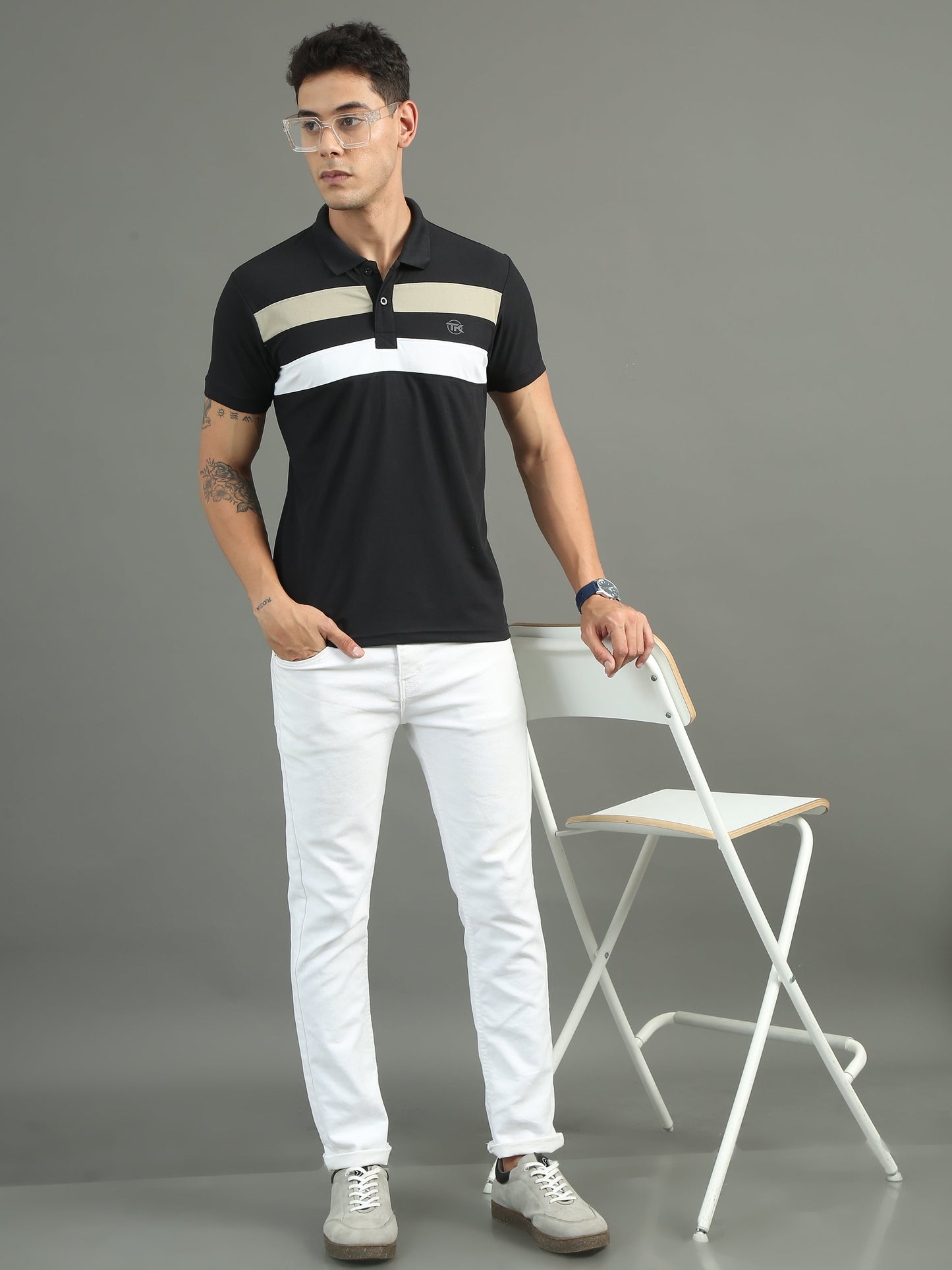 Mens Dryfit Black Color Blocked Polo Tees TK716