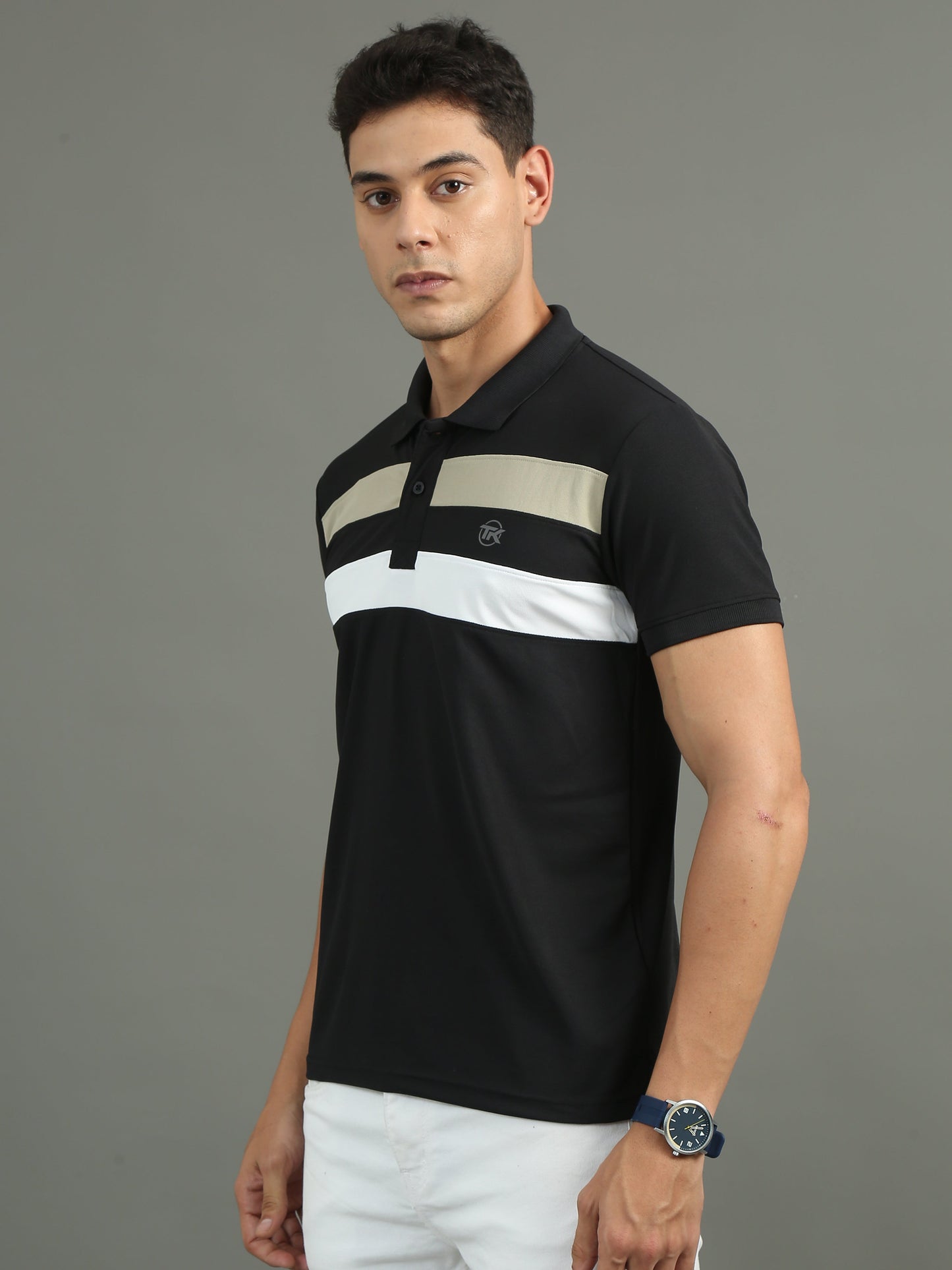 Mens Dryfit Black Color Blocked Polo Tees TK716