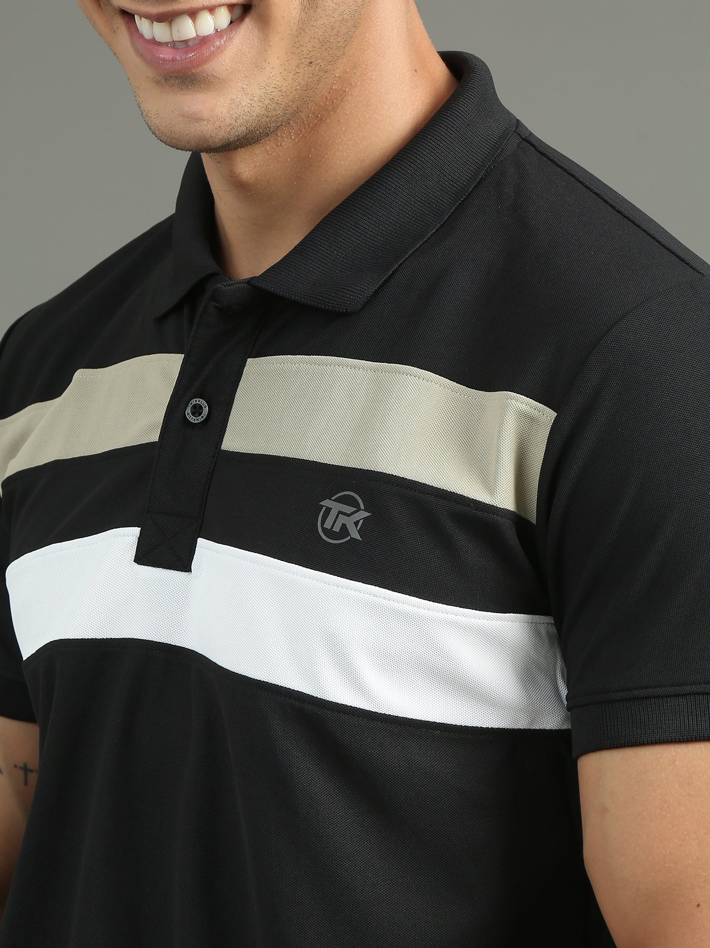 Mens Dryfit Black Color Blocked Polo Tees TK716