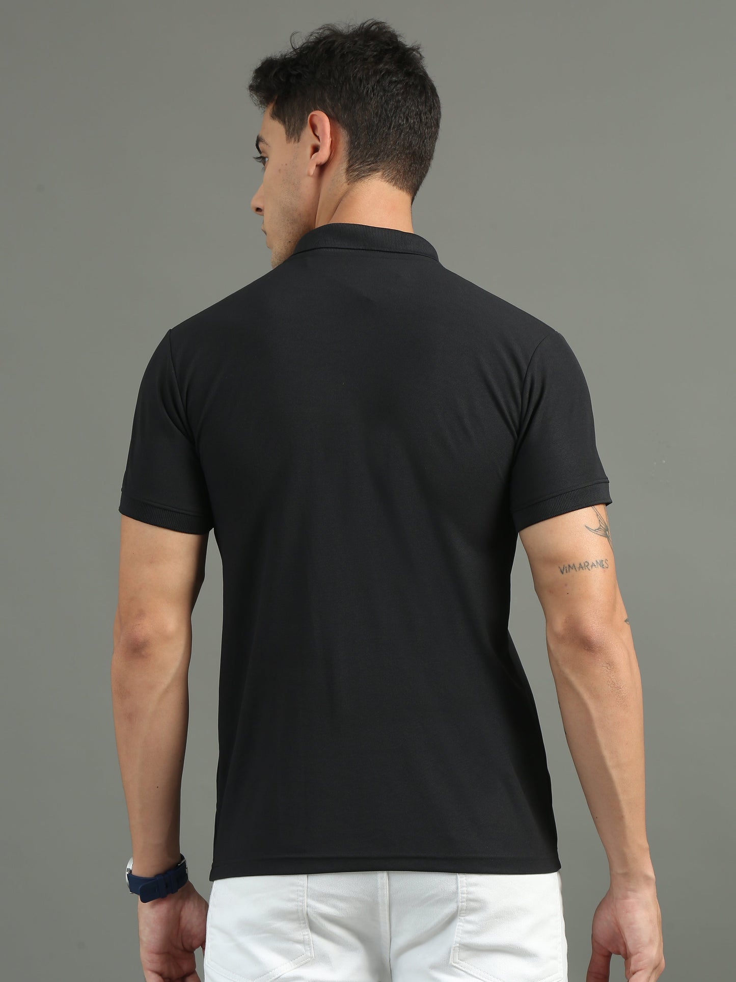 Mens Dryfit Black Color Blocked Polo Tees TK716