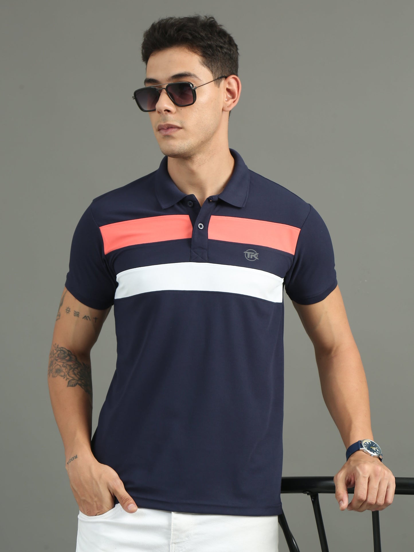 Mens Dryfit Space Navy Color Blocked Polo Tees TK716