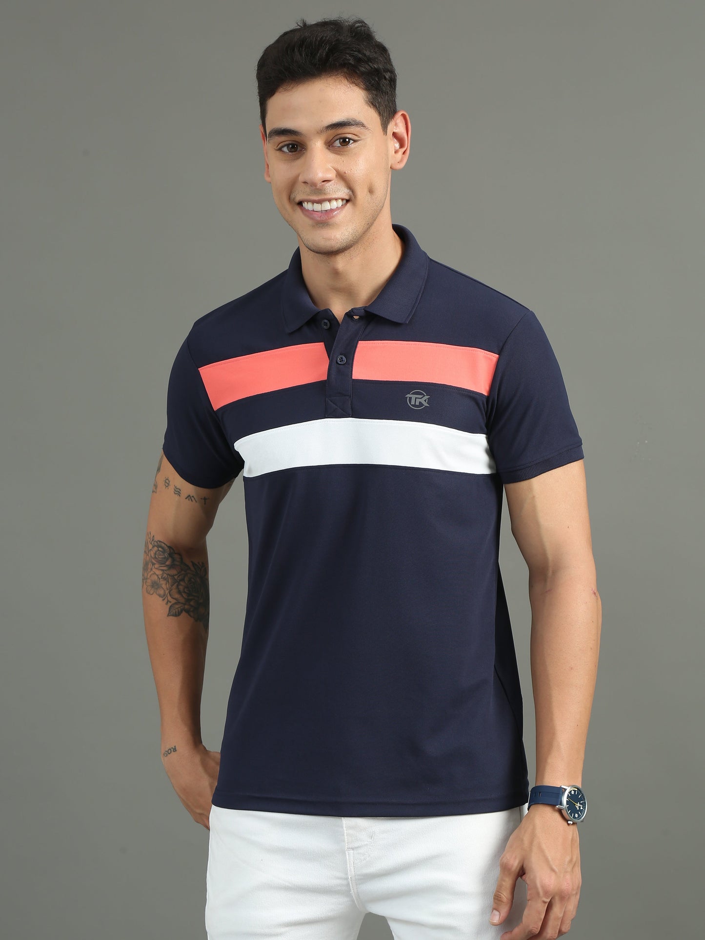 Mens Dryfit Space Navy Color Blocked Polo Tees TK716