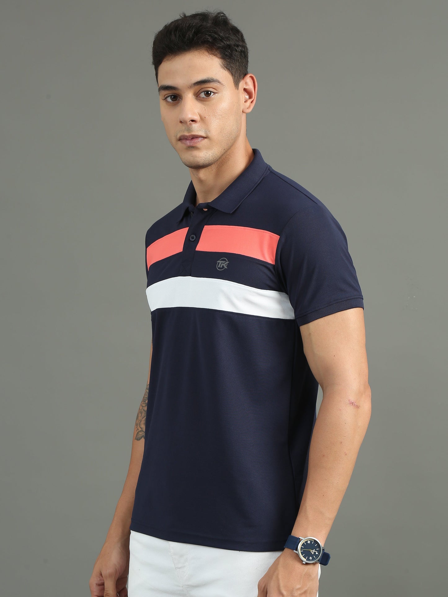 Mens Dryfit Space Navy Color Blocked Polo Tees TK716