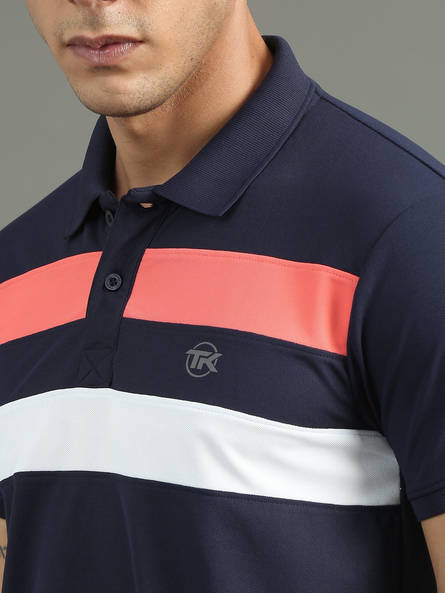 Mens Dryfit Space Navy Color Blocked Polo Tees TK716