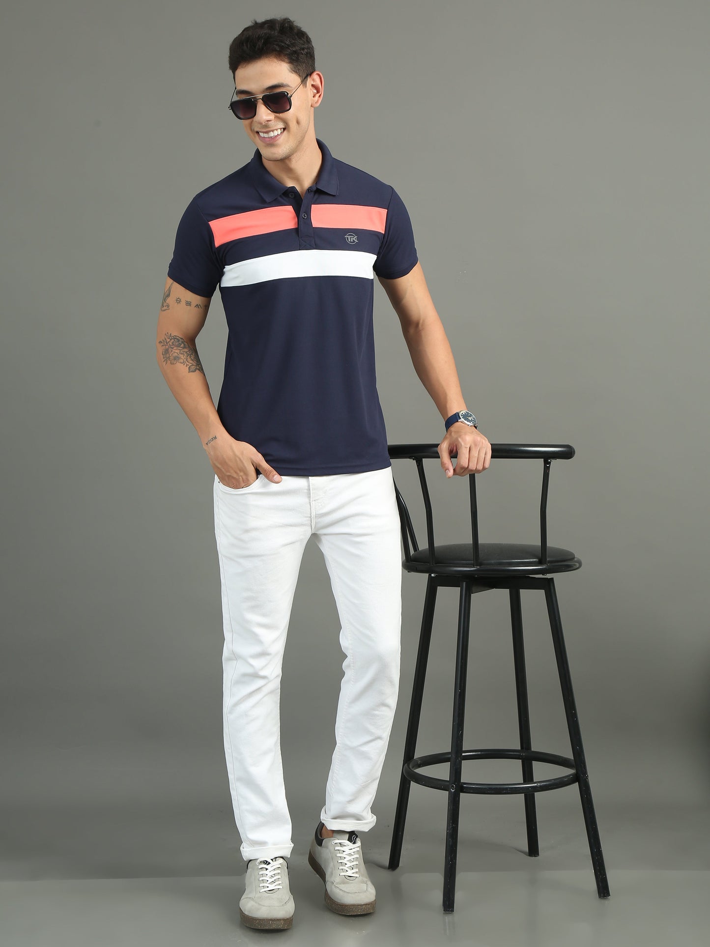 Mens Dryfit Space Navy Color Blocked Polo Tees TK716