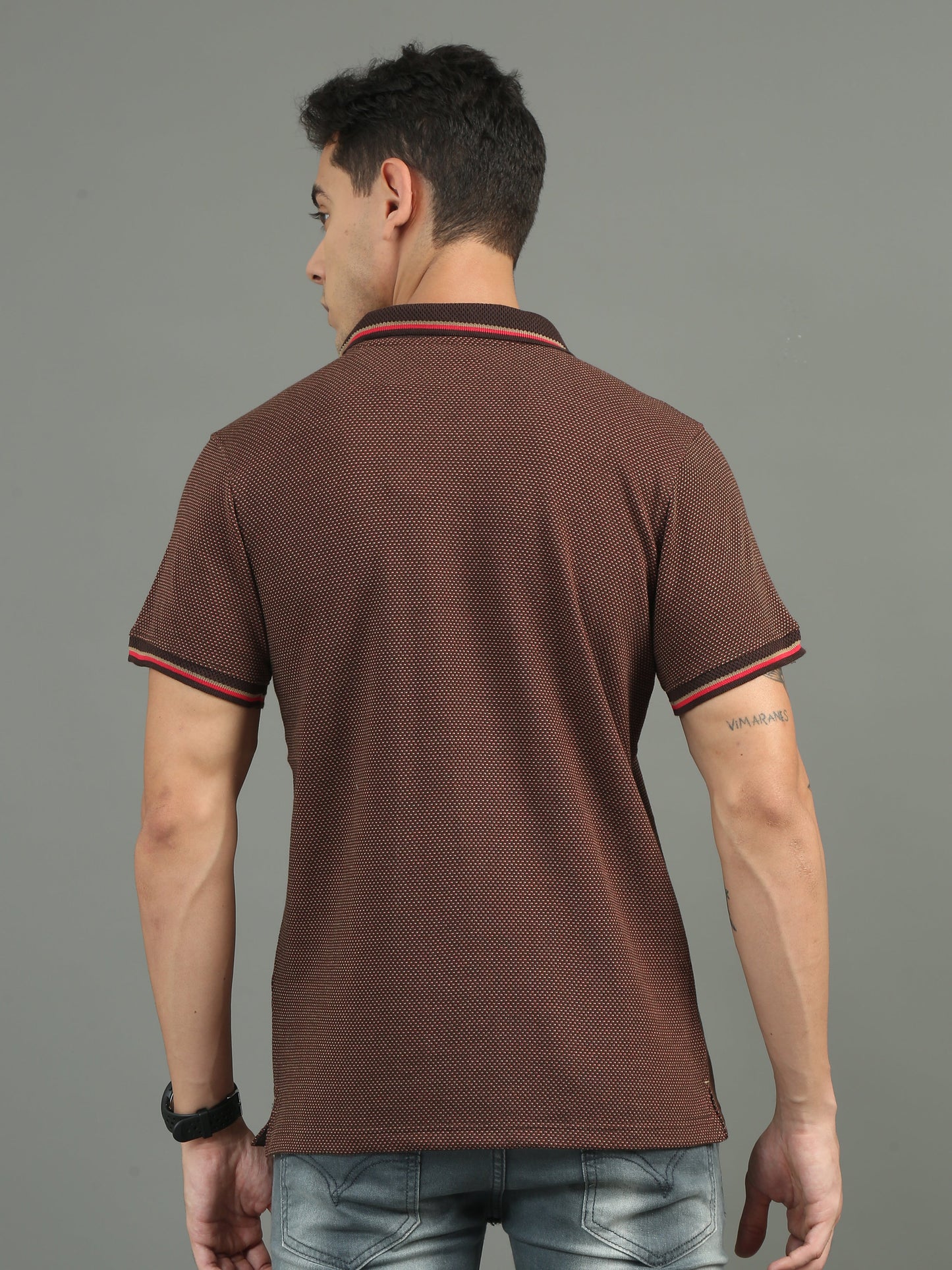 Men's Tritone Rust - Chocolate Jacquard Polo Tees with Pocket TK730