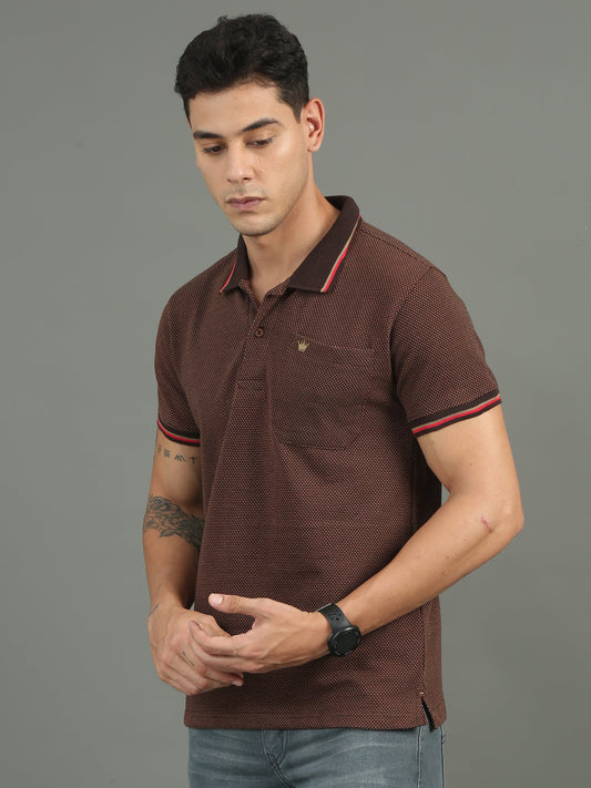 Men's Tritone Rust - Chocolate Jacquard Polo Tees with Pocket TK730