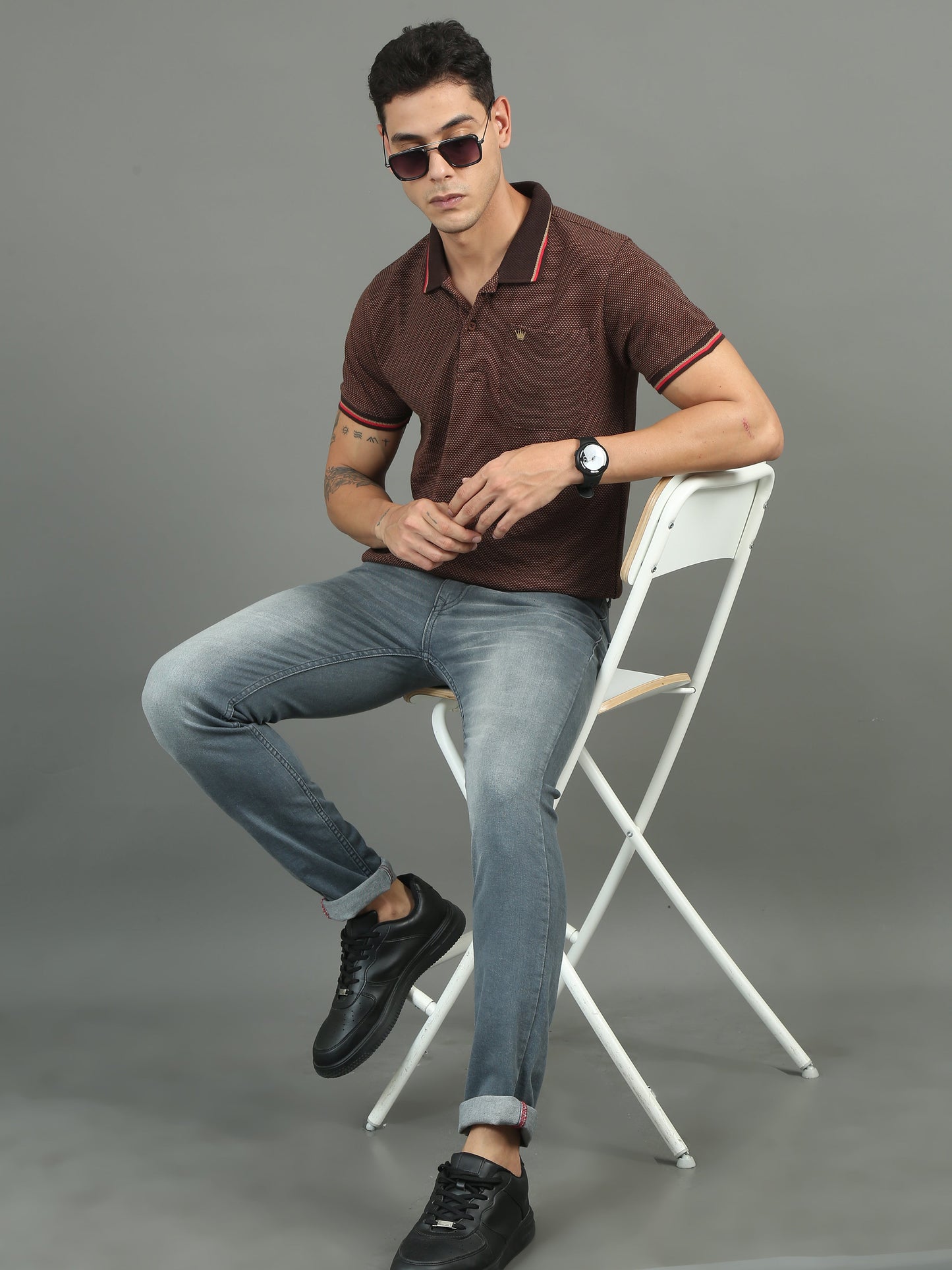 Men's Tritone Rust - Chocolate Jacquard Polo Tees with Pocket TK730