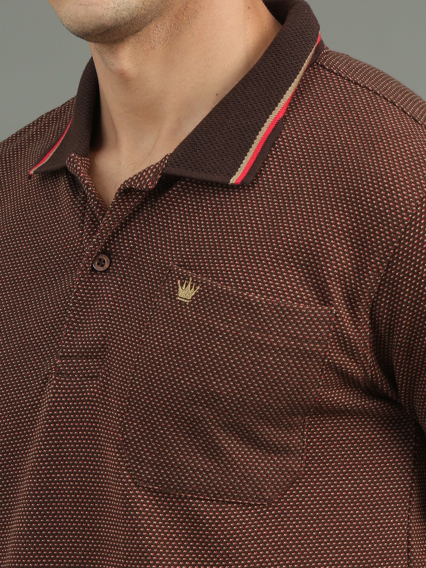 Men's Tritone Rust - Chocolate Jacquard Polo Tees with Pocket TK730