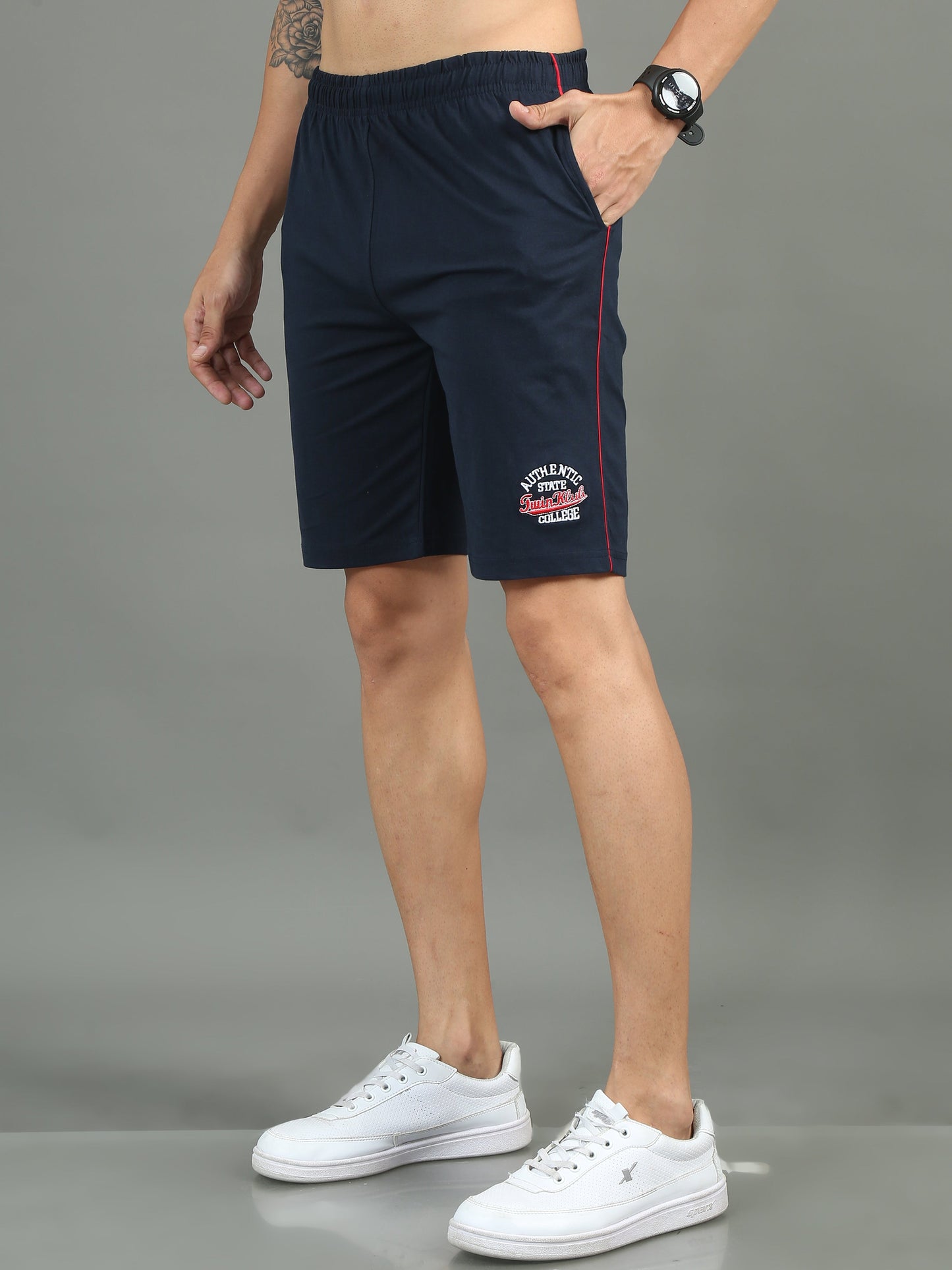 Mens Premium Navy Shorts With Logo Embroidery TK709