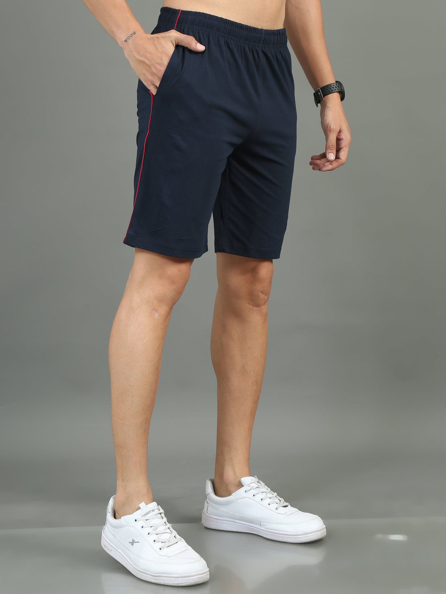 Mens Premium Navy Shorts With Logo Embroidery TK709