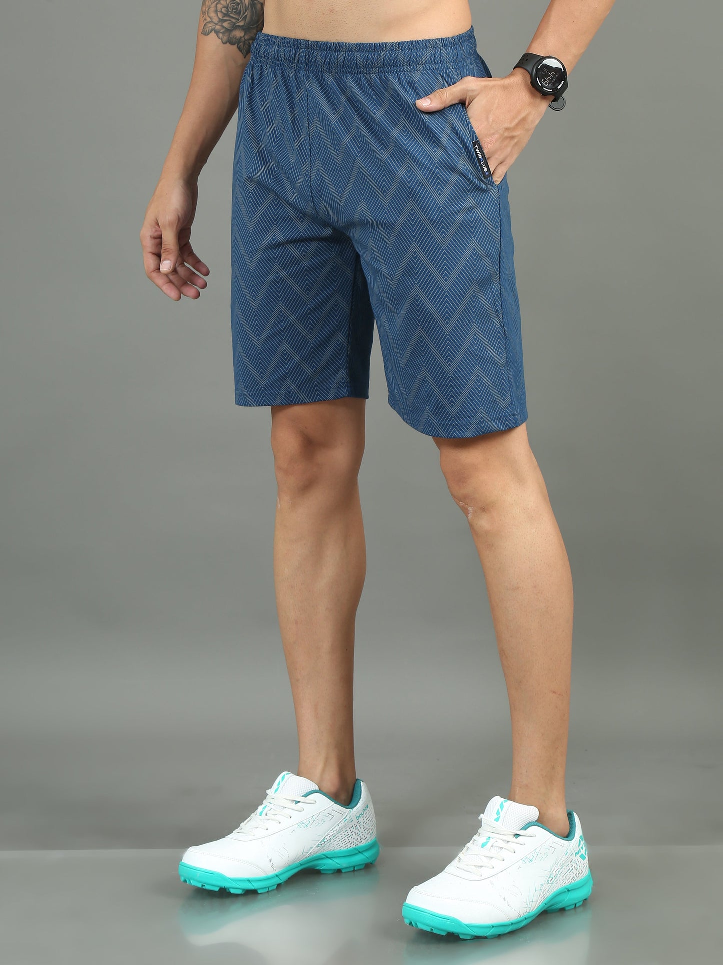 Mens Premium Cobalt Blue Shorts With Allover Print TK733