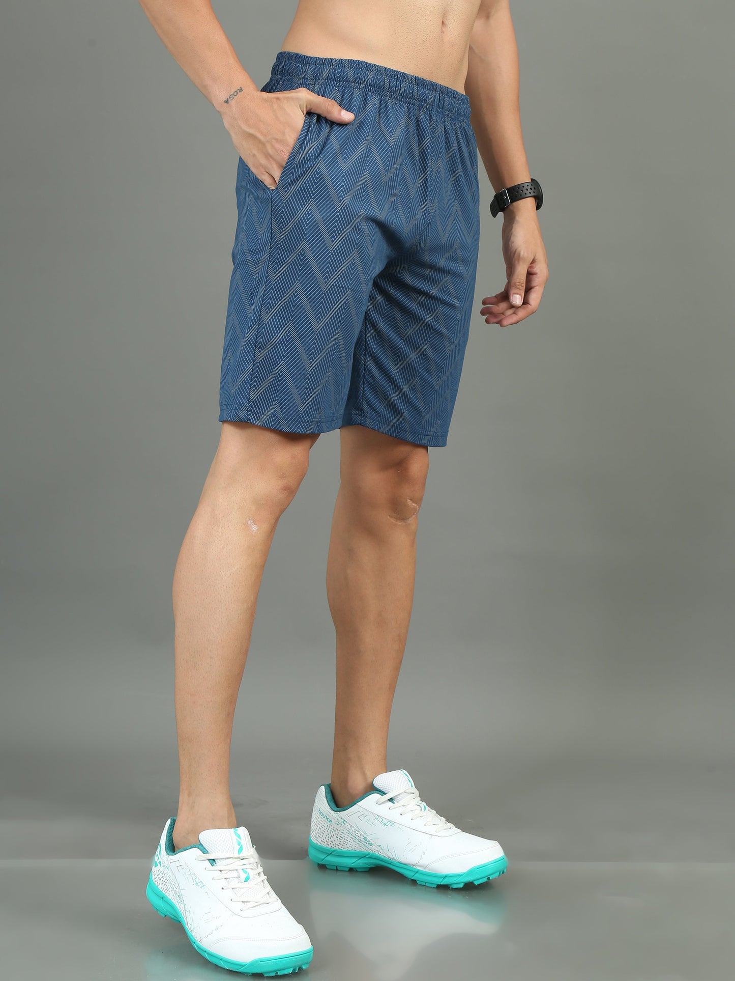 Mens Premium Cobalt Blue Shorts With Allover Print TK733