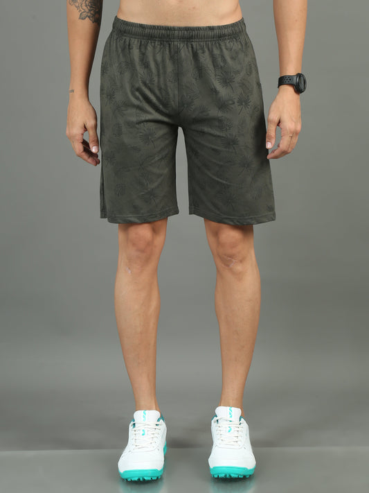 Mens Premium Olive Shorts With Allover Print TK733