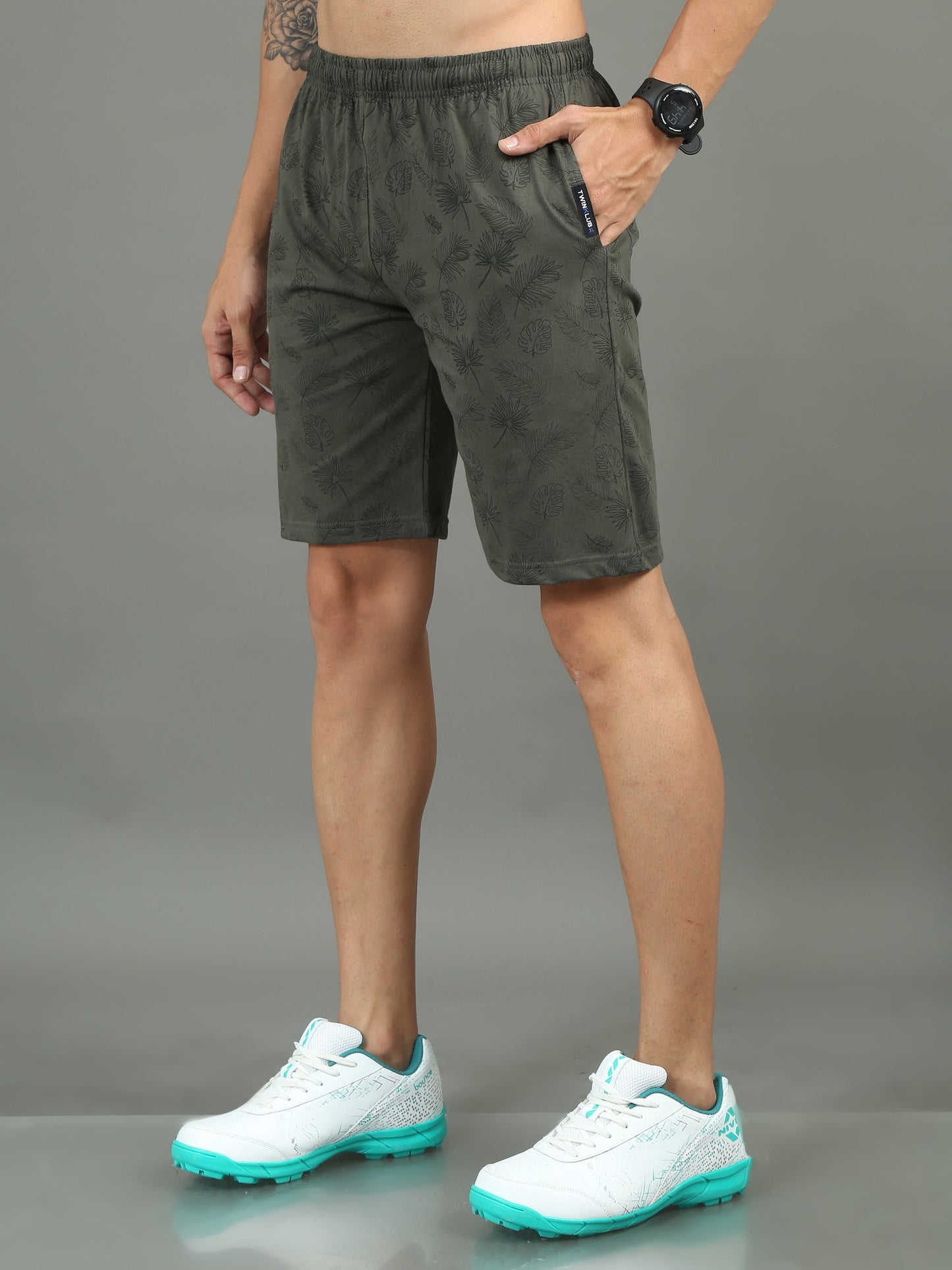 Mens Premium Olive Shorts With Allover Print TK733